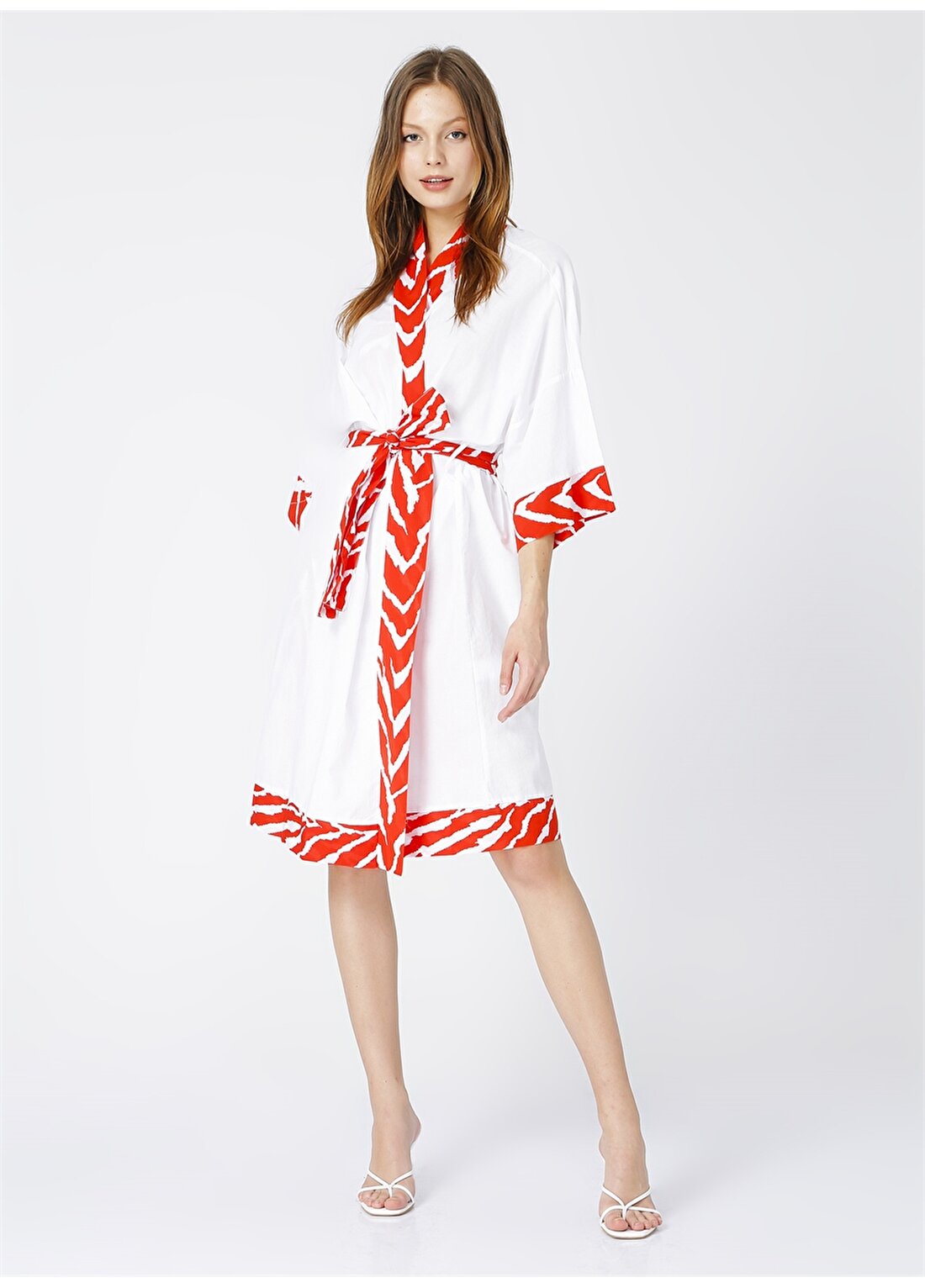 Fabrika Kadın Beyaz-Kırmızı Kimono