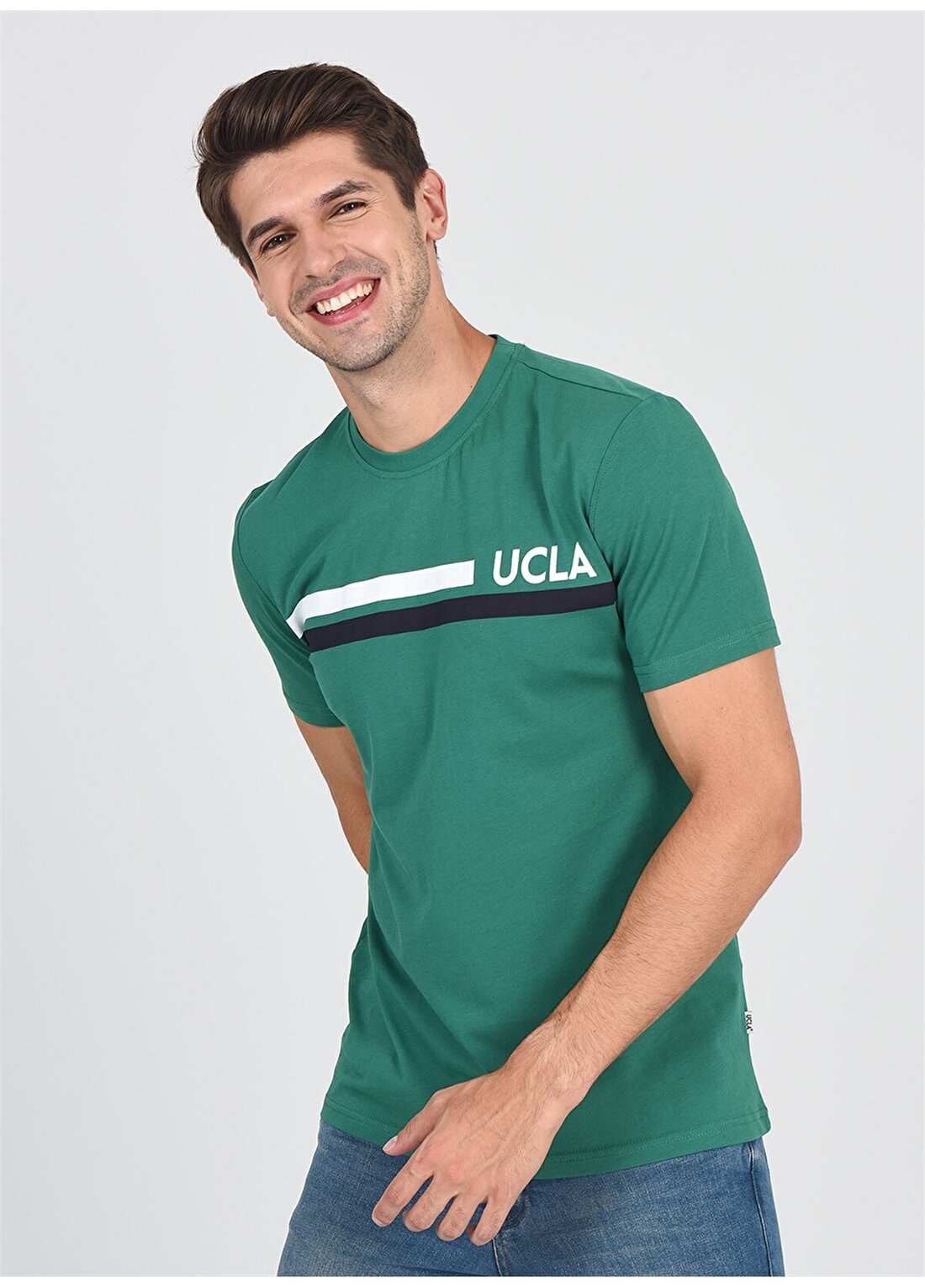 Ucla Aptos Bisiklet Yaka Baskılı Yeşil Erkek T-Shirt