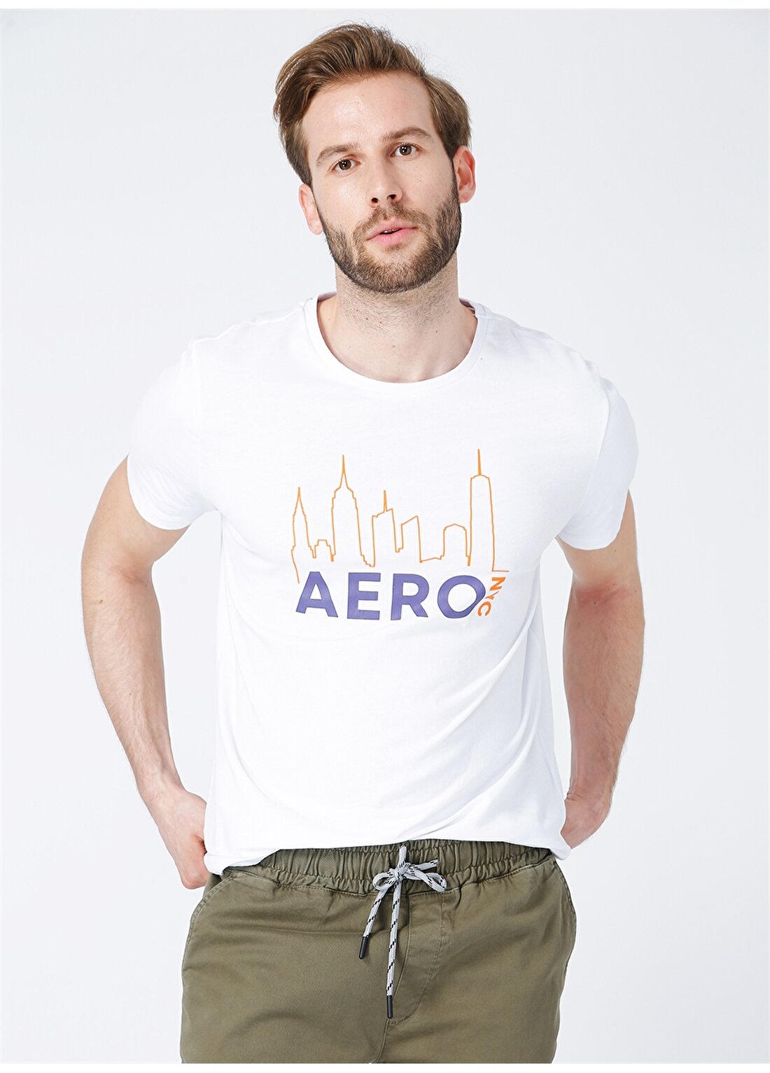 Aeropostale Bisiklet Yaka Kısa Kollu Baskılı Beyaz Erkek T-Shirt