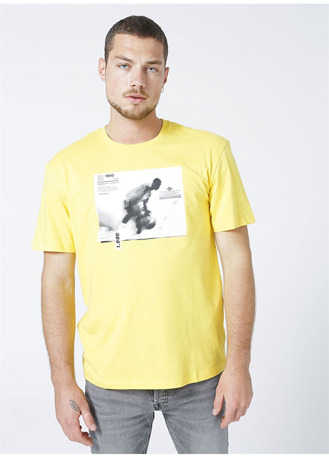 Jack & Jones Bisiklet Yaka Baskılı Sarı Erkek T-Shirt