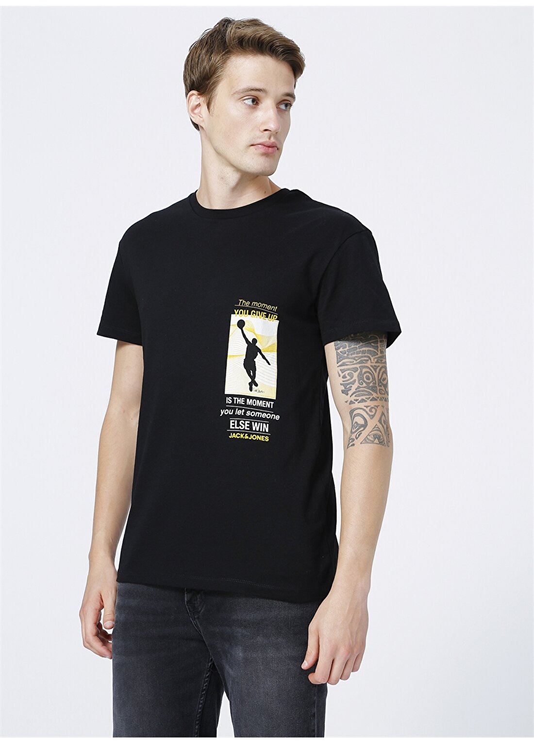 Jack & Jones O Yaka Siyah Baskılı Erkekt-Shirt
