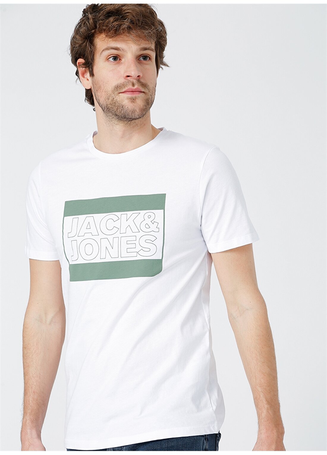 Jack & Jones Erkek Slim Fit Baskılı Beyaz T-Shirt