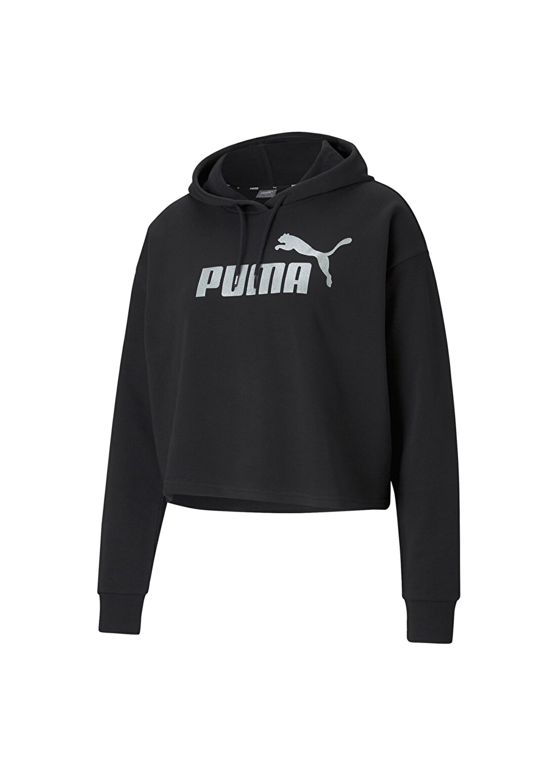 Puma Kapüşonlu Standart Kalıp Baskılı Siyah - Gümüş Kadın Sweatshirt