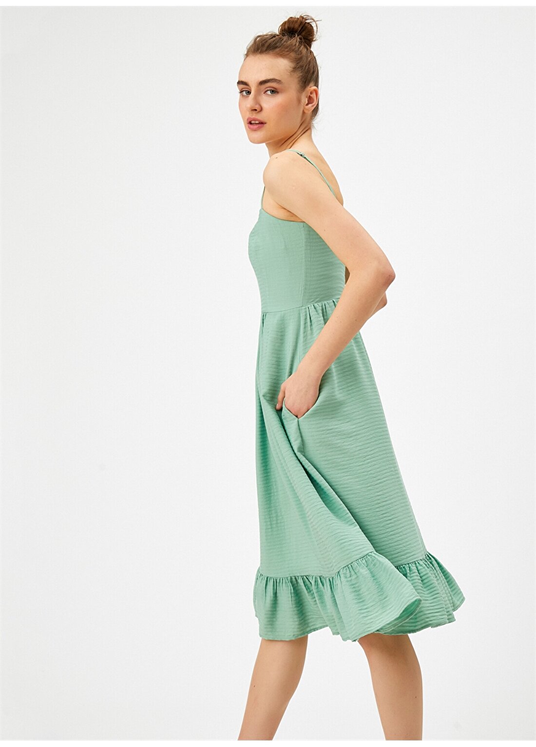 Koton İp Askılı Mini Pileli Renkli Kadın Elbise
