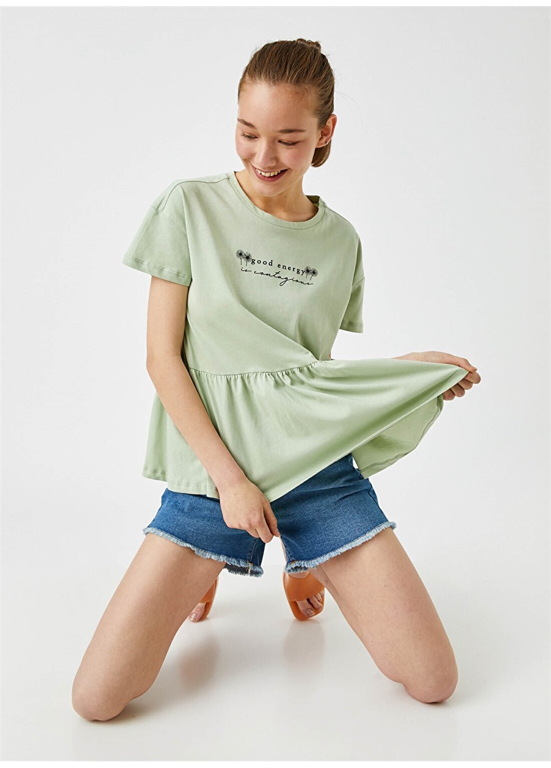 Koton 1YAL18137IK Kısa Kollu Mint Kadın T-Shirt