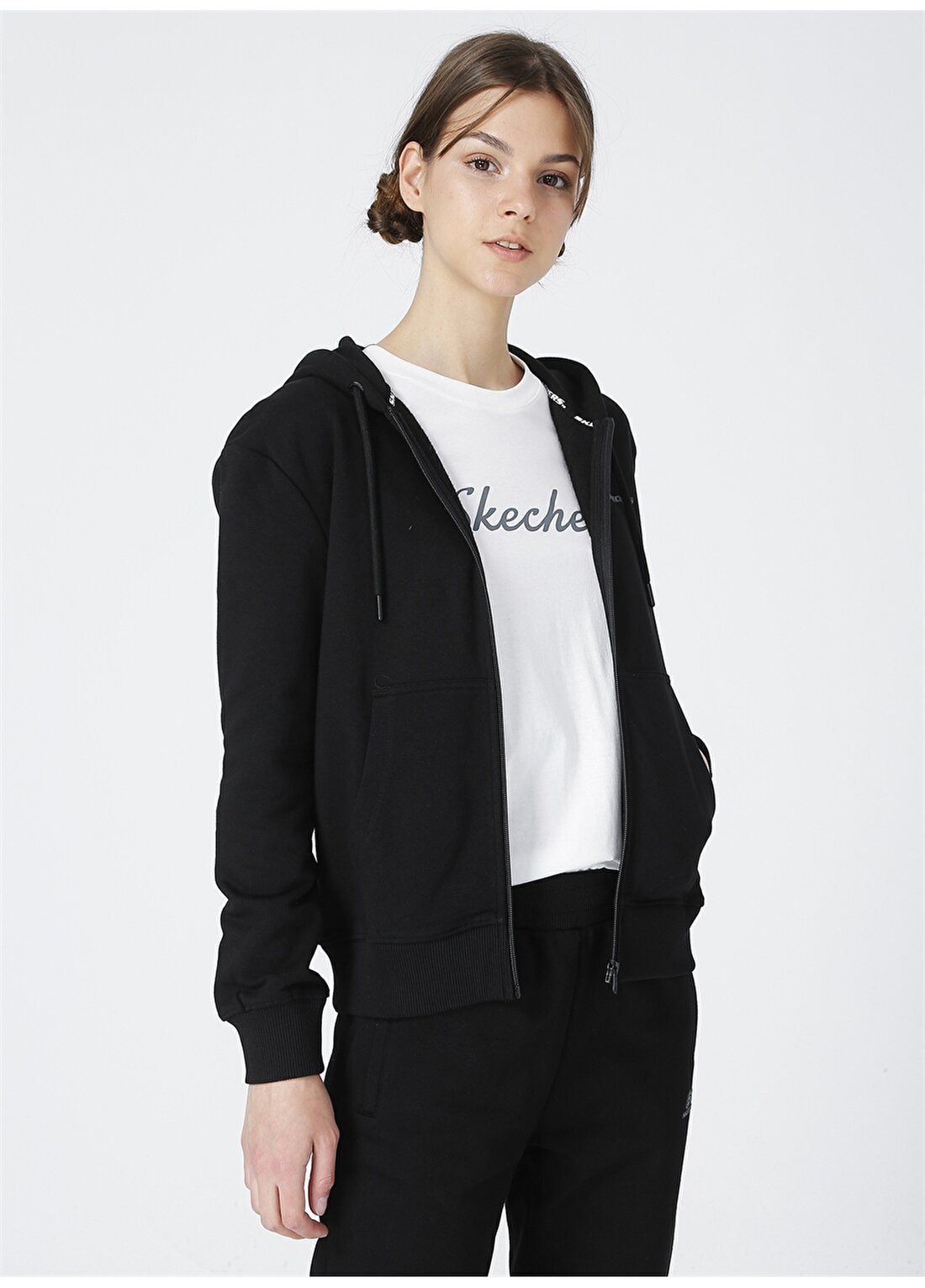 Skechers S202035-001 Lw Fleece W Full Zip Sw Regular Fit Düz Siyah Kadın Sweatshirt