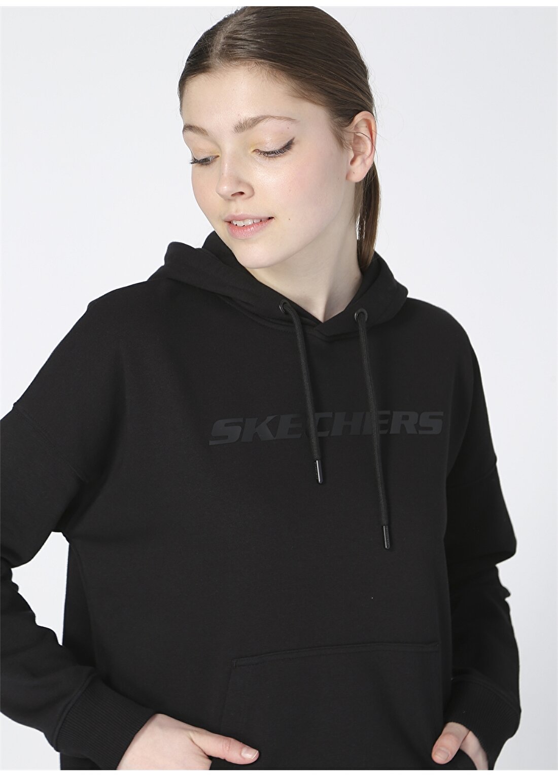 Skechers S202022-001 Lw Fleece W Hoodie Swea Regular Fit Düz Siyah Kadın Sweatshirt