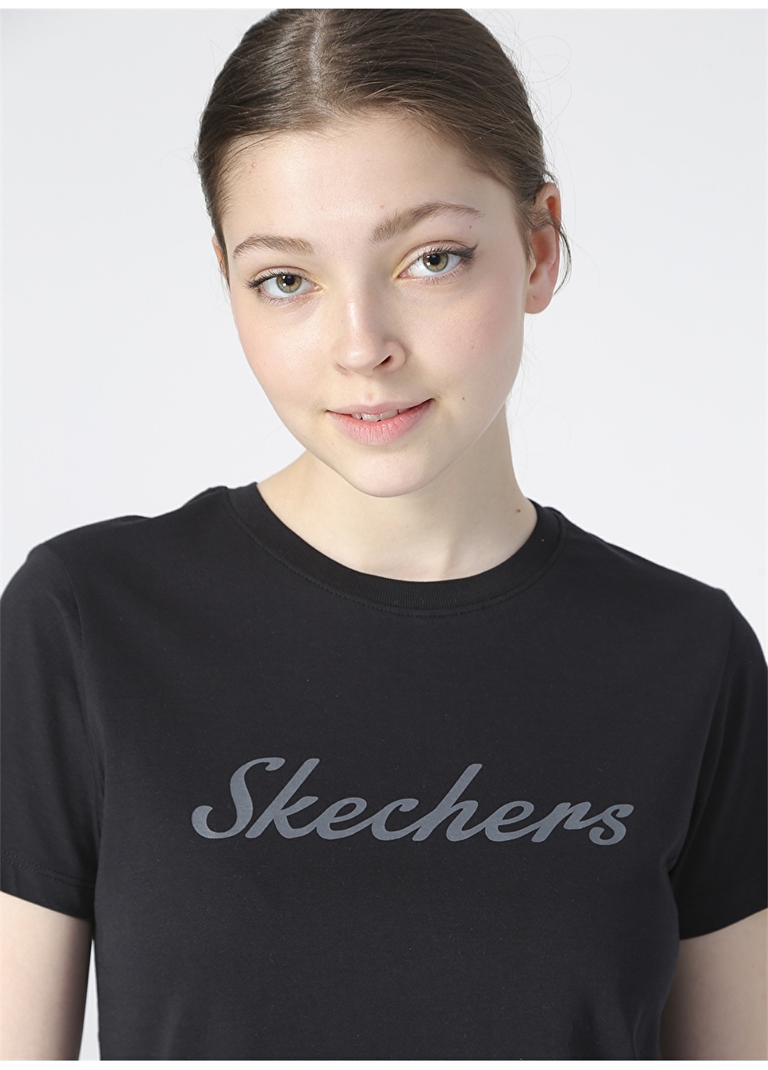 Skechers S211909-001 Graphic Tee W Crew Neck O Yaka Regular Fit Baskılı Siyah Kadın T-Shirt