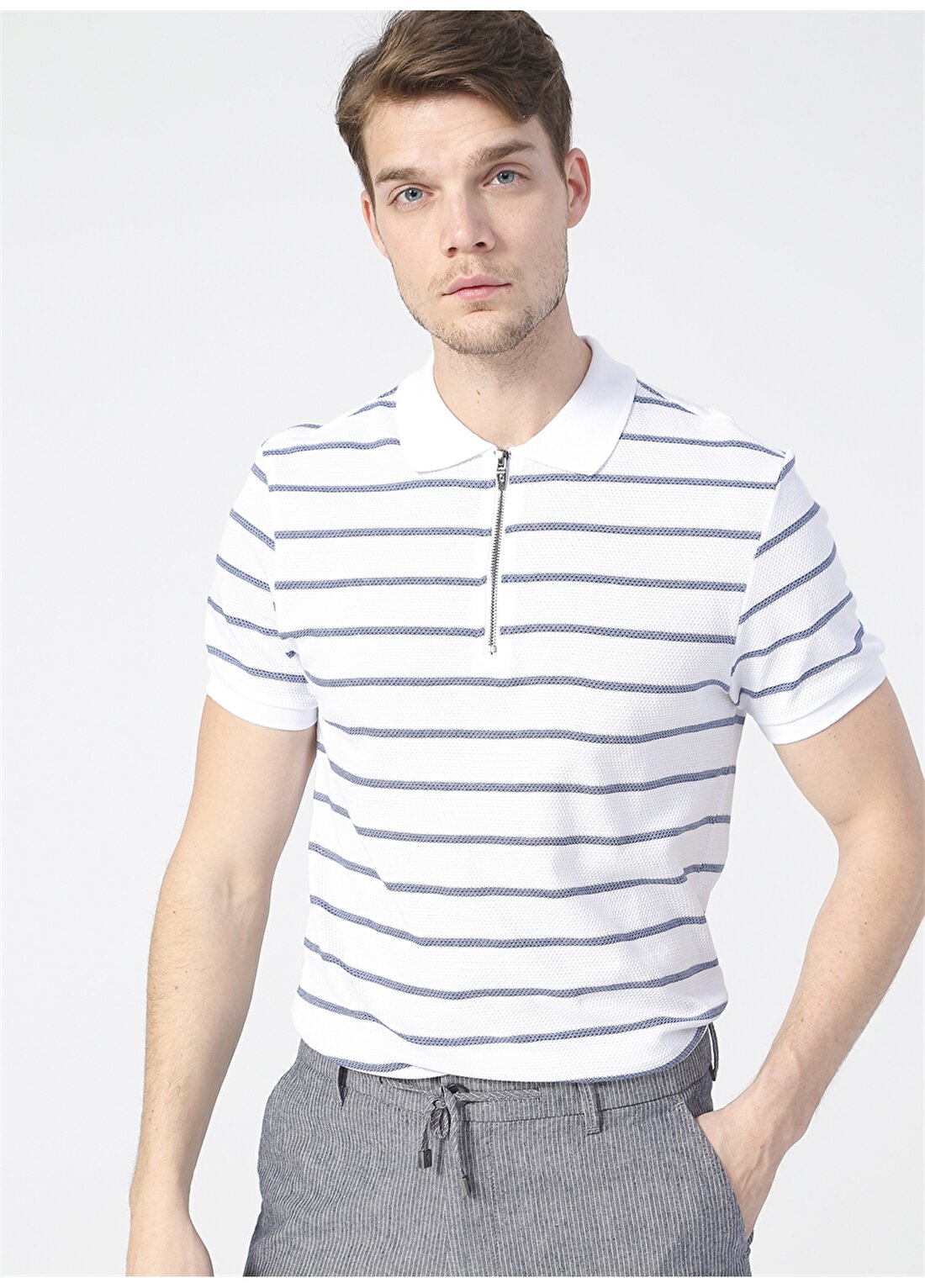 Fabrika Basic Çizgili İndigo Erkek Polo T-Shirt - MICHEAL