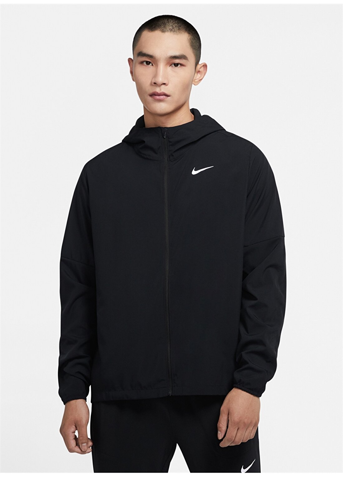Nike Cu5353-010 M Nk Df Run Jkt Kapüşonlu Düz Siyah Erkek Zip Ceket