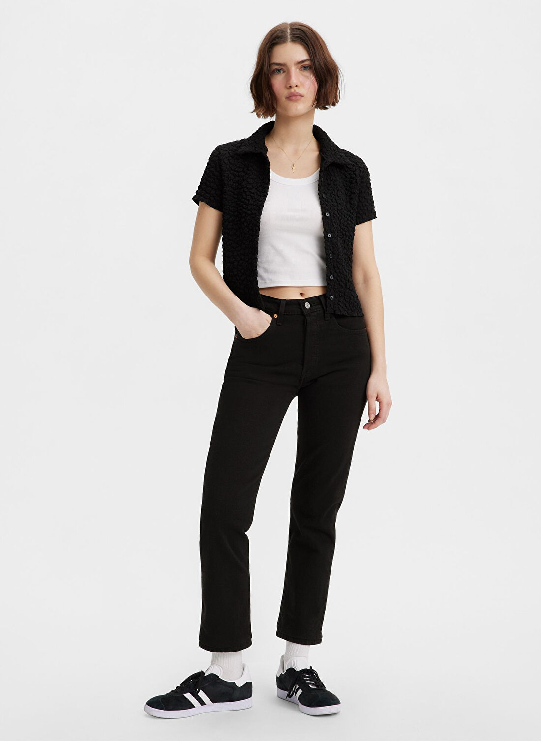 Levis Siyah Kadın Yüksek Belli Cropped Fit Denim Pantolon 501 CROP BLACK SPROUT