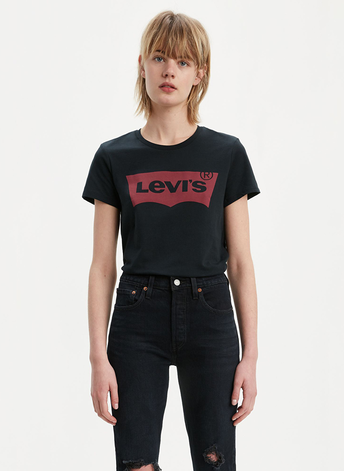 Levis Kadın Bisiklet Yaka Baskılı SiyahT-Shirt