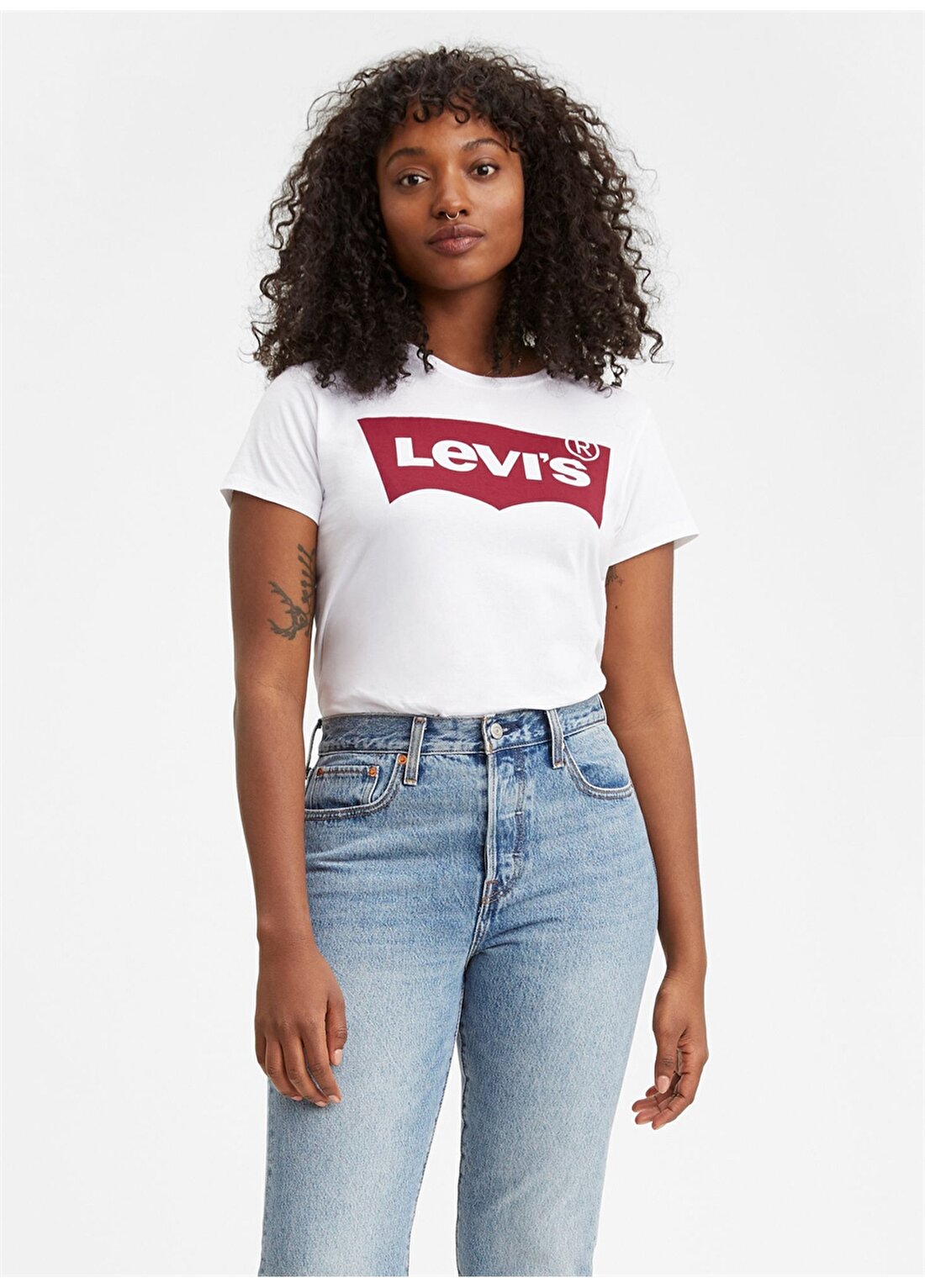 Levis Kadın Bisiklet Yaka Baskılı Beyazt-Shirt