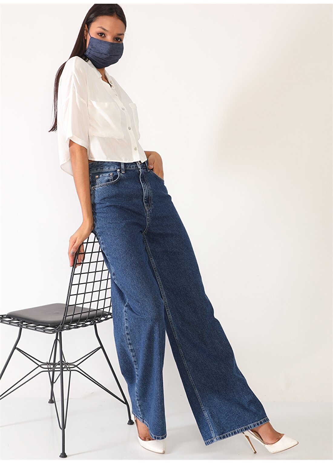 Darkly Jeans Süper Yüksek Bel Regular Fit Koyu Mavi Kadın Denim Pantolon