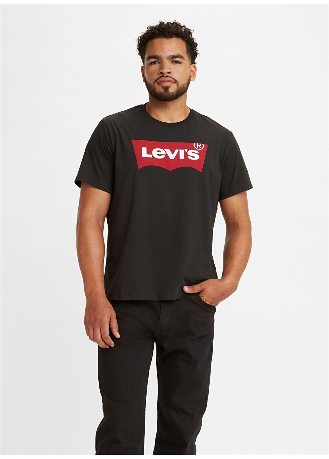 Levis Siyah Bisiklet Yaka Baskılı Erkekt-Shirt
