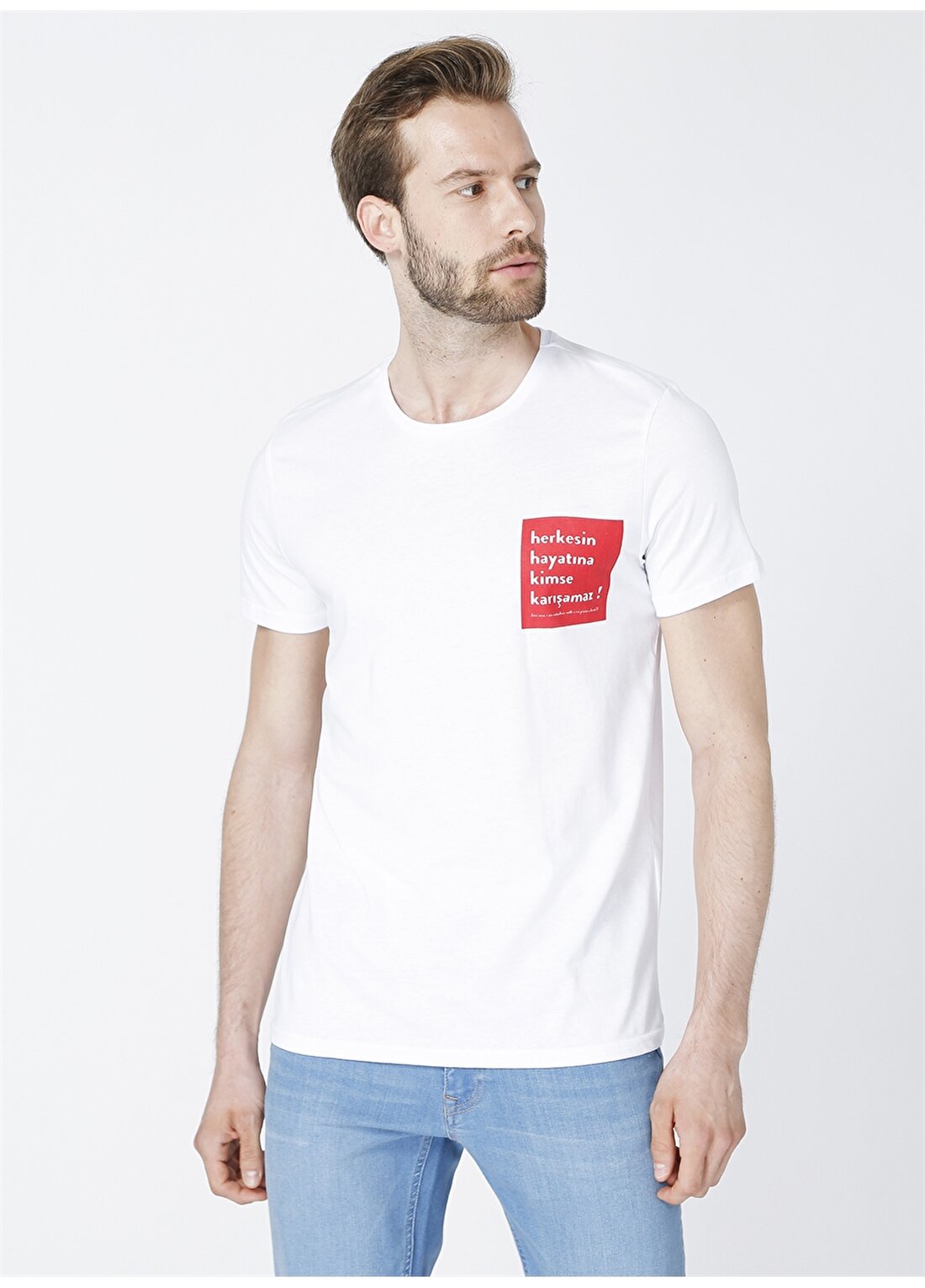 Turkish Dictionary O Yaka Beyaz Erkek T-Shirt