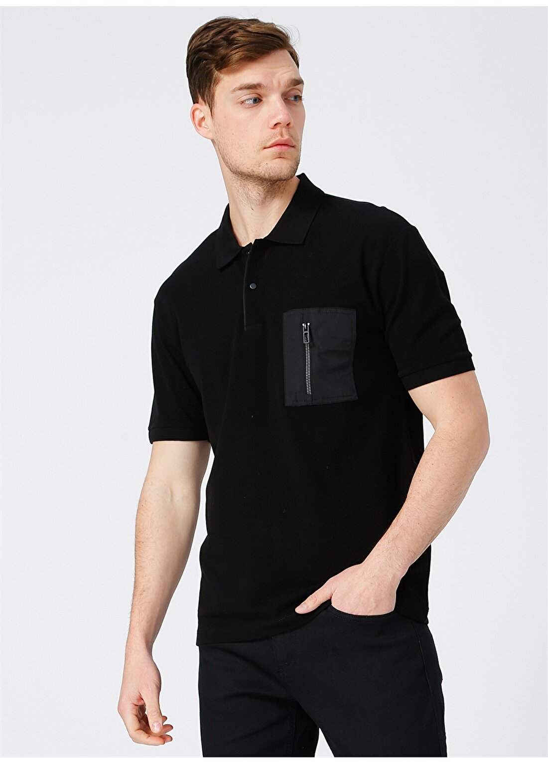 Network Erkek Düz Siyah Slim Fit Polo Yaka T-Shirt