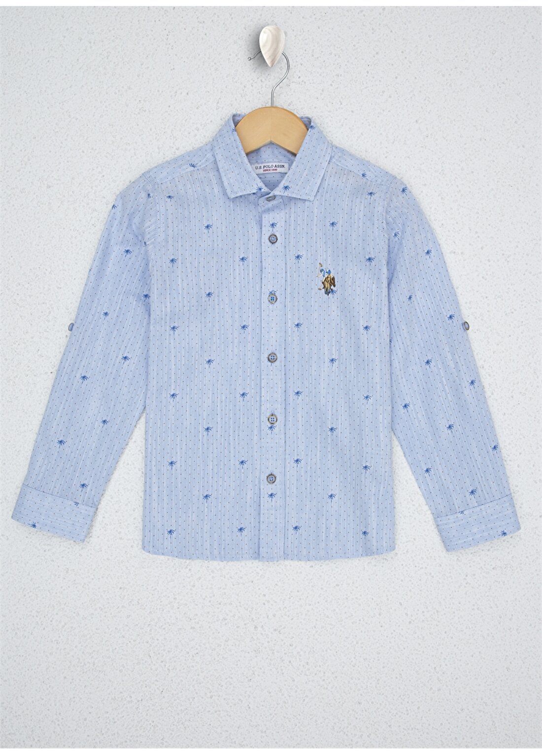 U.S. Polo Assn. Gömlek Comfort Fit Desenli Mavi Erkek Çocuk Gömlek