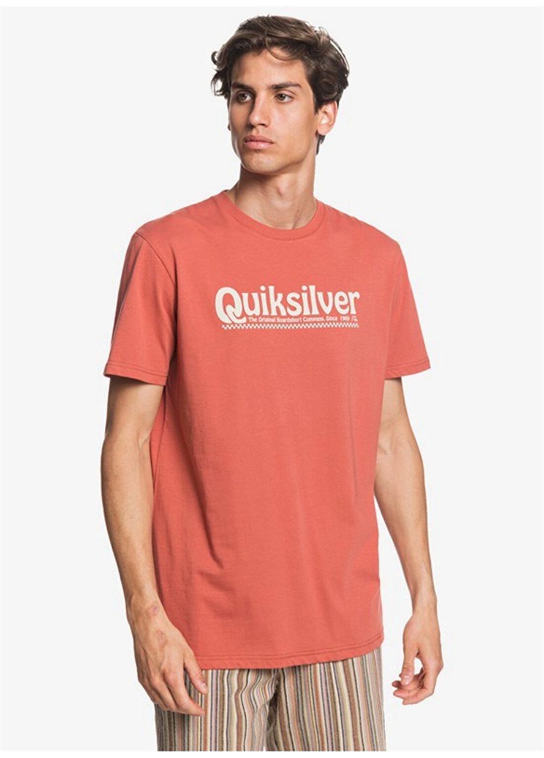 Quiksilver Bisiklet Yaka Baskılı Kırmızı Erkek T-Shirt