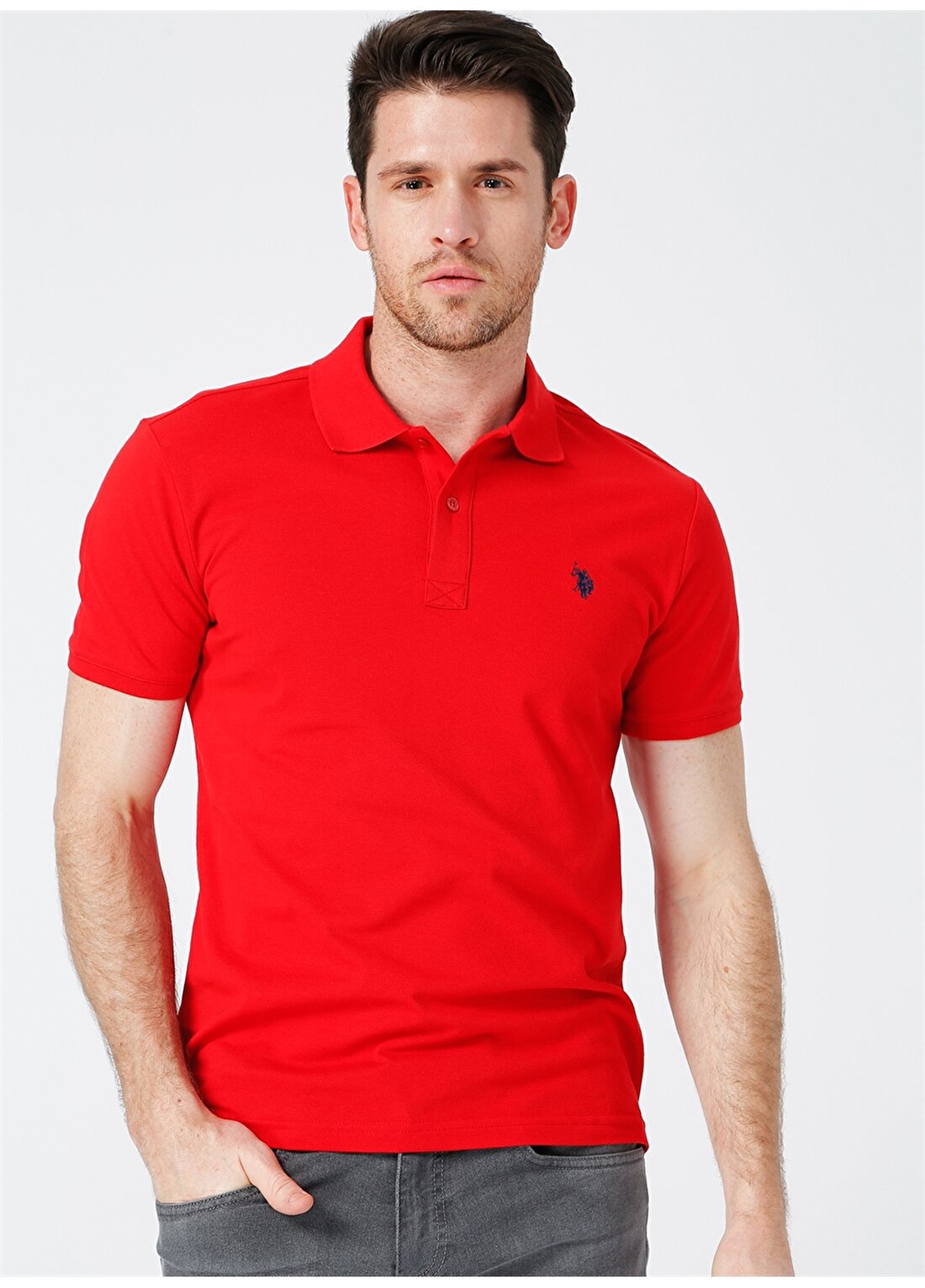 U.S. Polo Assn. Polo Yaka Düz Kırmızı Erkek Polo T-Shirt GTP04IY021
