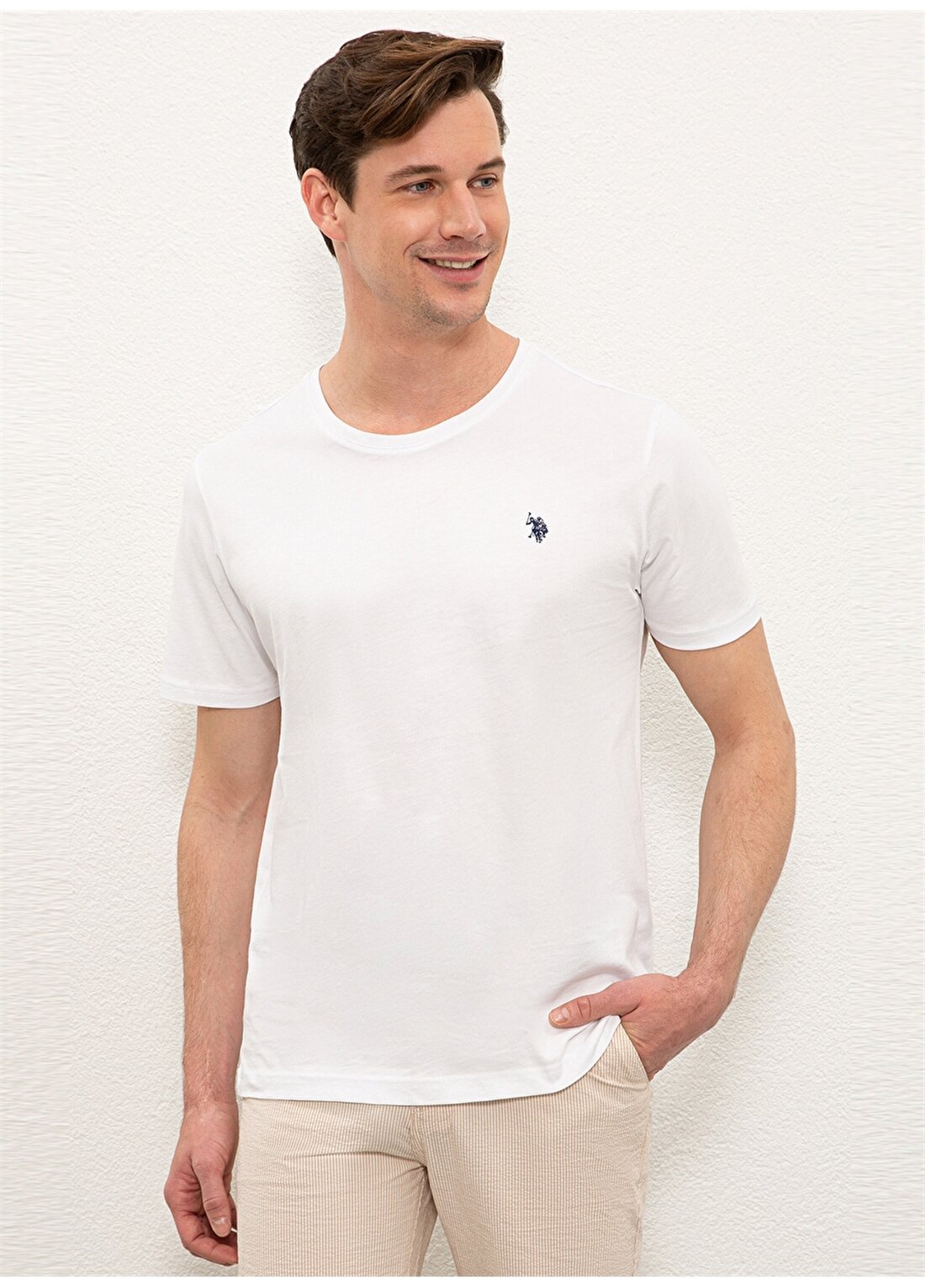 U.S. Polo Assn. Erkek Beyaz Bisiklet Yaka T-Shirt
