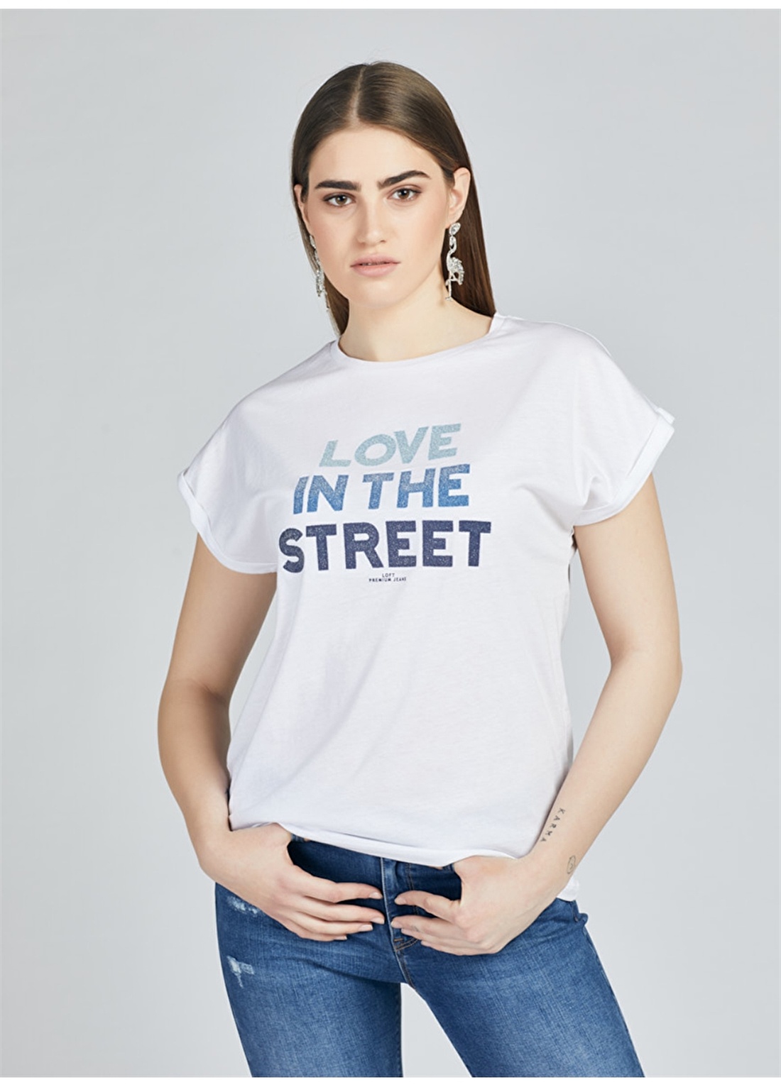 Loft Kadın Beyaz Bisiklet Yaka T-Shirt