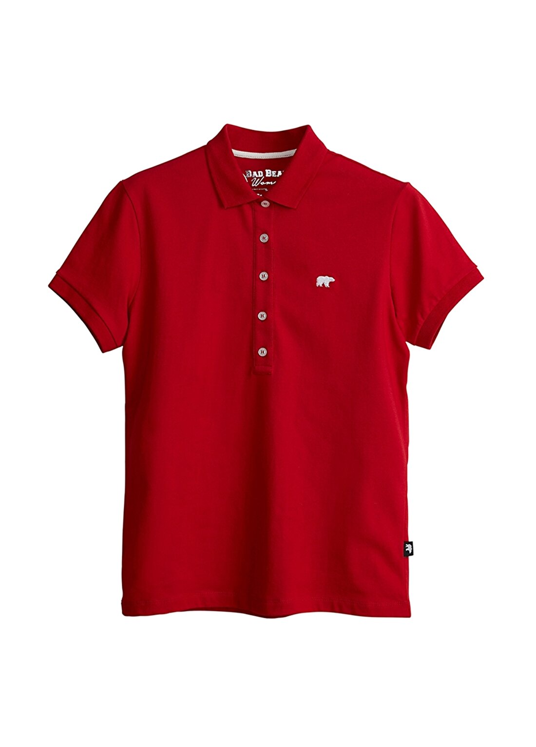 Bad Bear Polo Yaka Kısa Kollu Logo Baskılı Regular Fit Düğmeli Açık Kırmızı Kadın T-Shirt