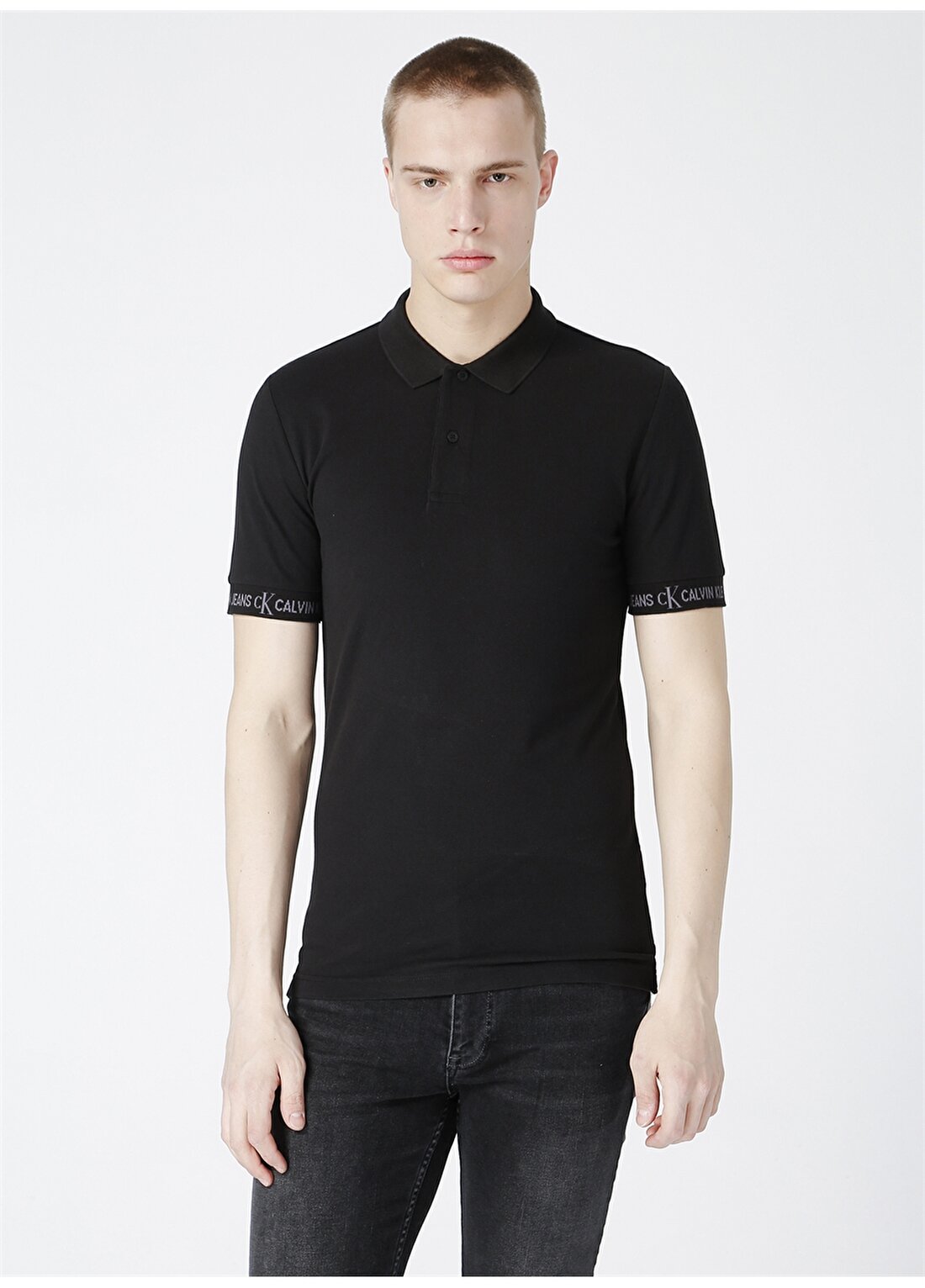 Calvin Klein Jeans Polo Regular Fit Düz Erkek Siyah Polo T-Shirt J30J317283-BEH LOGO JACQUARD POLO