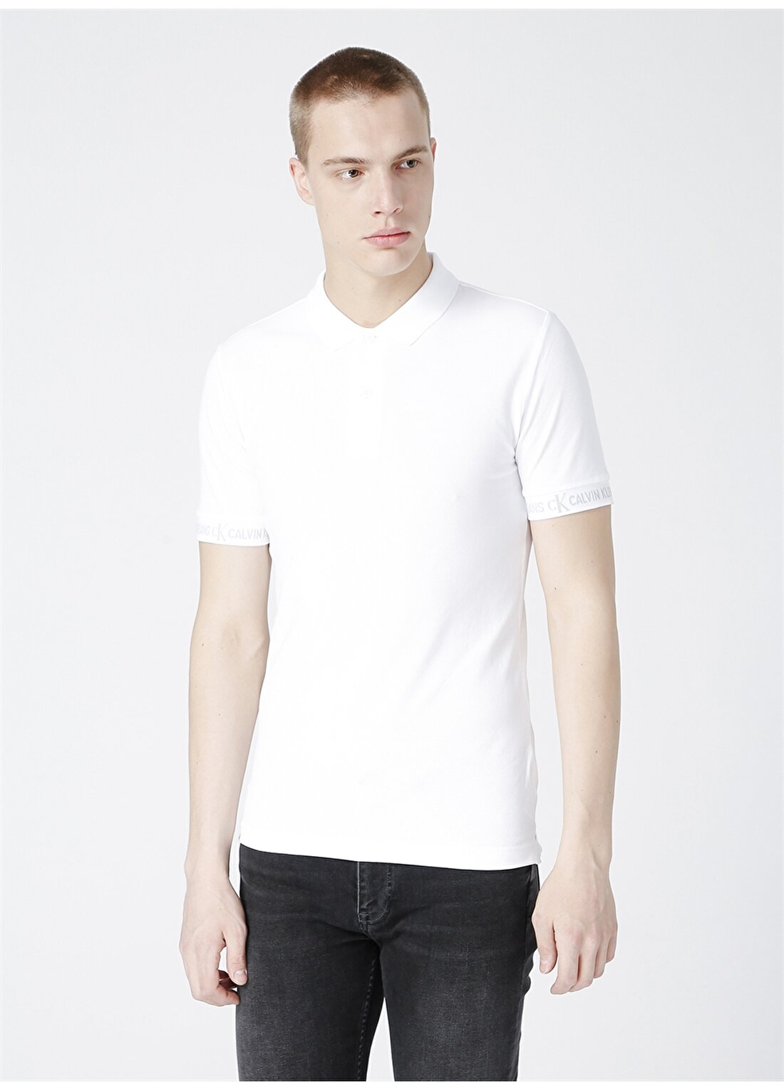 Calvin Klein Jeans Polo Regular Fit Düz Erkek Beyaz Polo T-Shirt J30J317283-YAF LOGO JACQUARD POLO