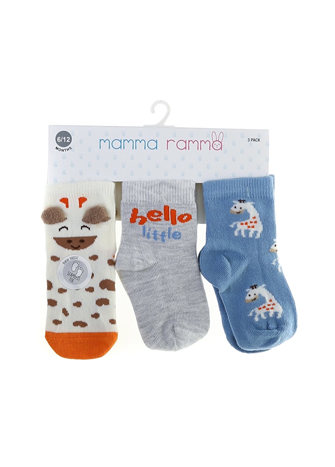 Mammaramma Zürafa Desenli 3'Lü Çok Renkli Uzun Erkek Bebek Çorap