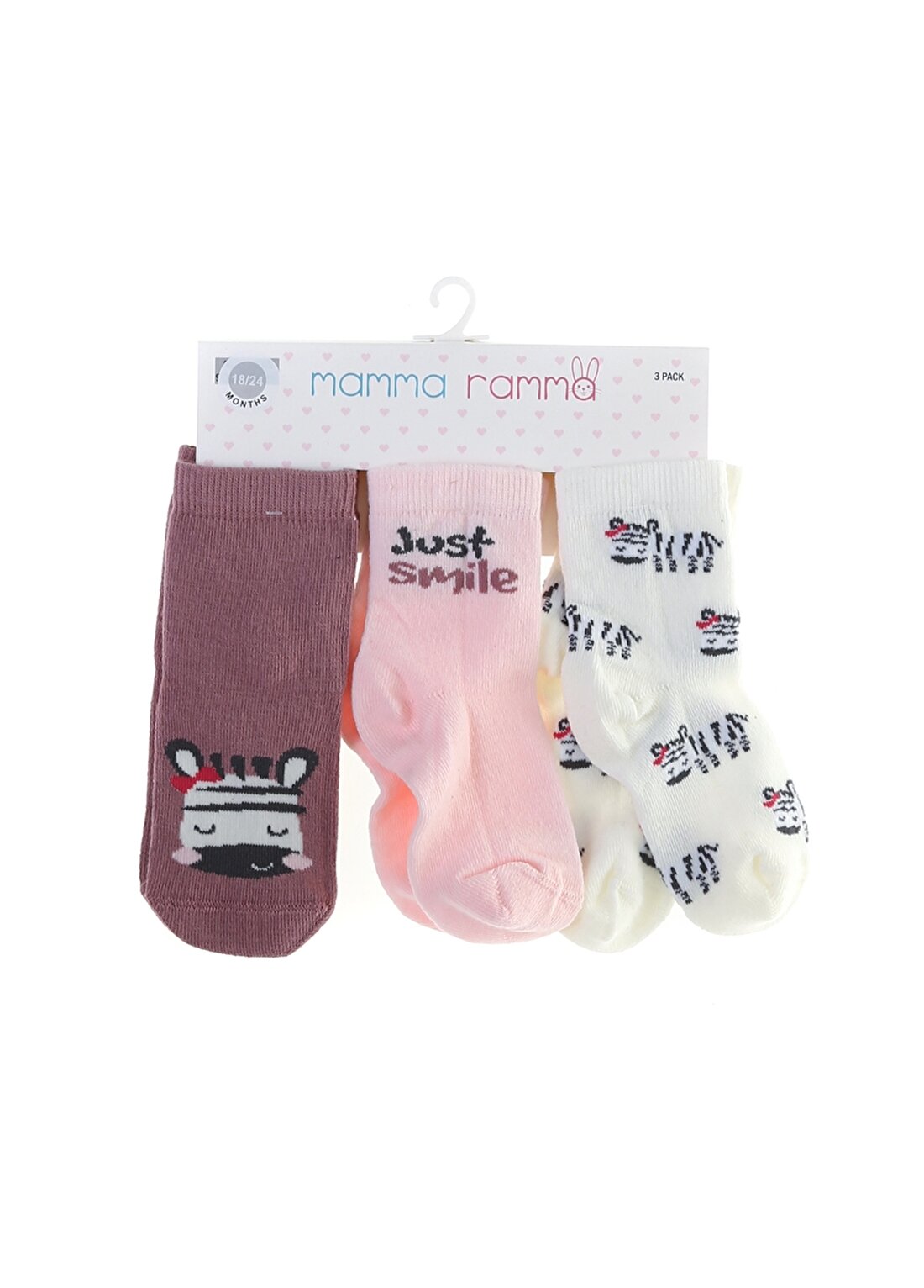 Mammaramma 3''Lü Zebra Desenli Çok Renkli Uzun Kız Bebek Çorap
