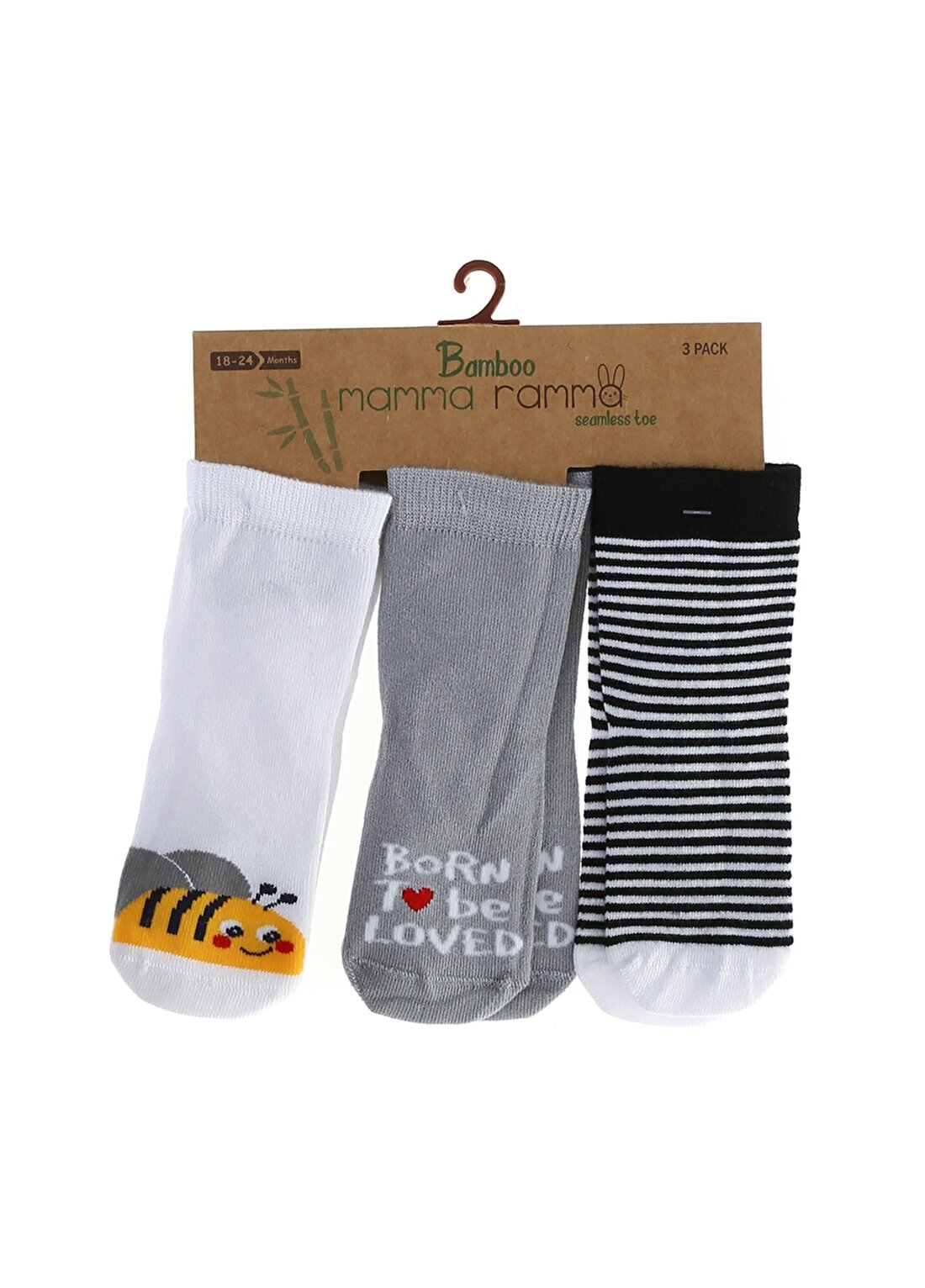 Mammaramma 3''Lü Arı Desenli Baskılı Çizgili Çok Renkli Erkek Bebek Soket Çorap