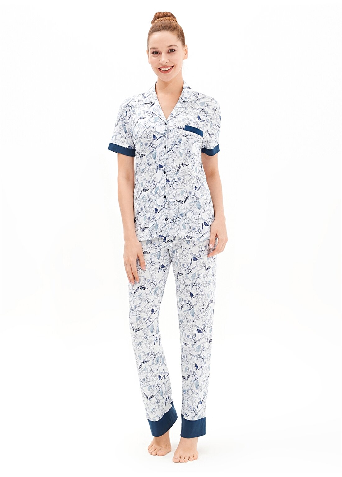 Blackspade 50516 Gömlek Yaka Kısa Kolludesenli Çok Renkli Kadın Pijama Takımı