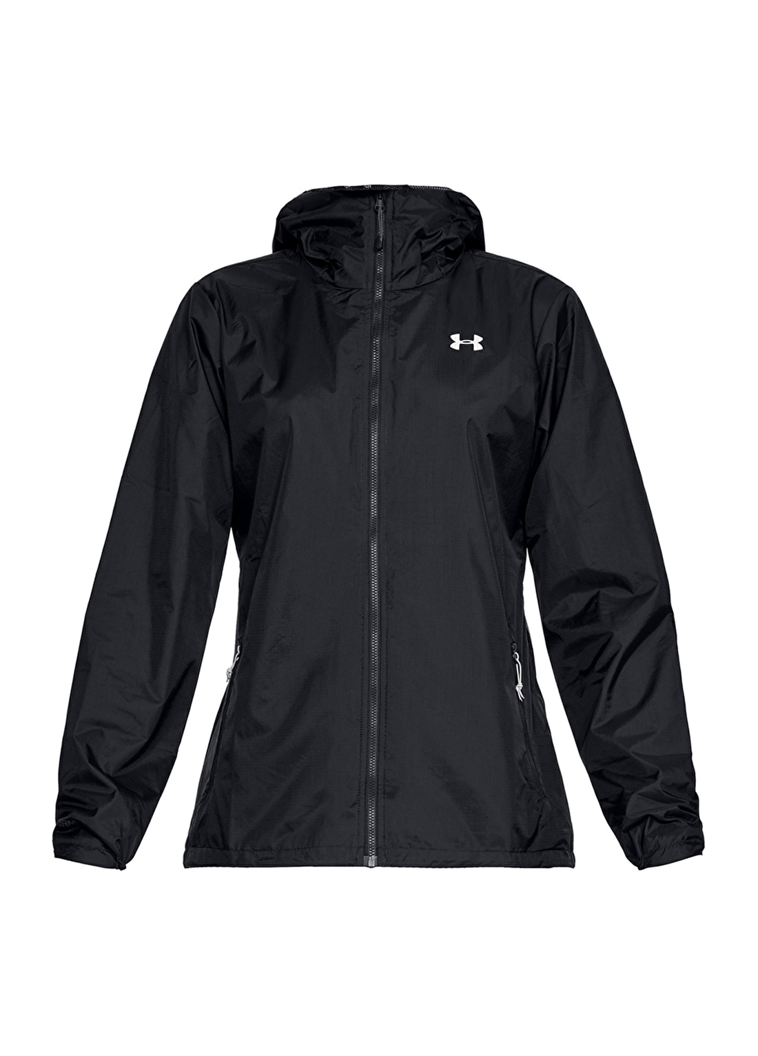 Under Armour 1321443 Forefront Rain Fitted Fermuarlı Yaka Uzun Kollu Cepli Kapüşonlu Siyah Kadın Yağ