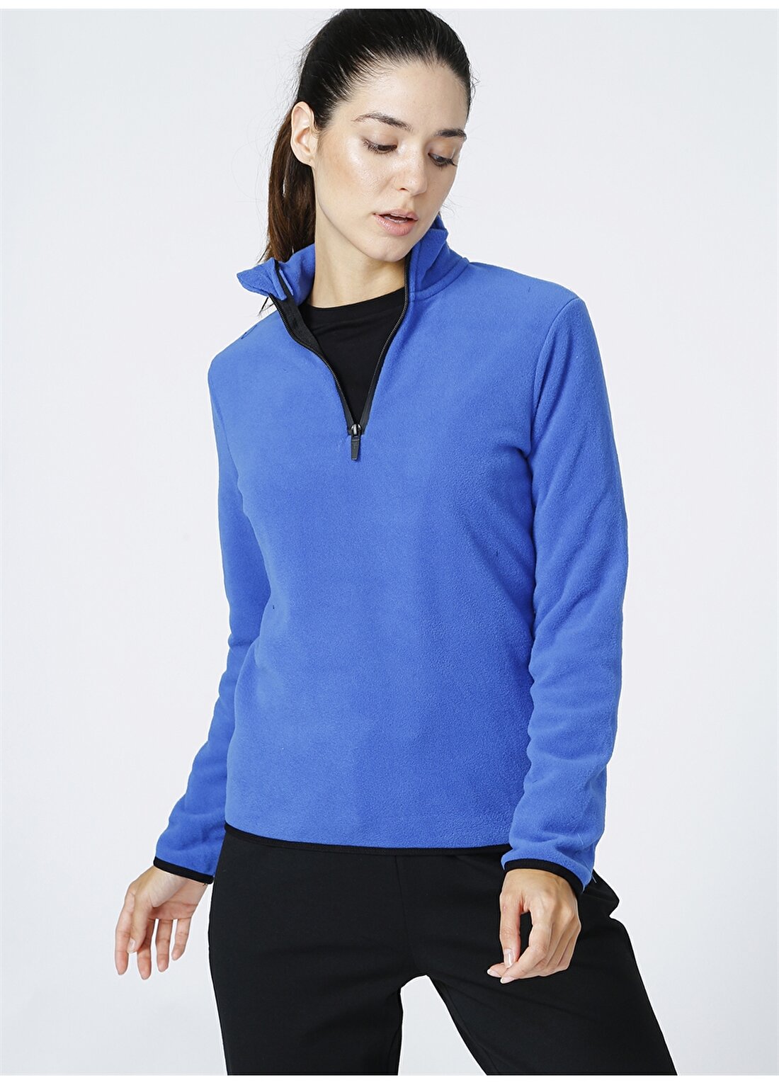Fabrika Sports S-Polpol Fermuarlı Bato Yaka Basic Mavi Kadın Sweatshirt