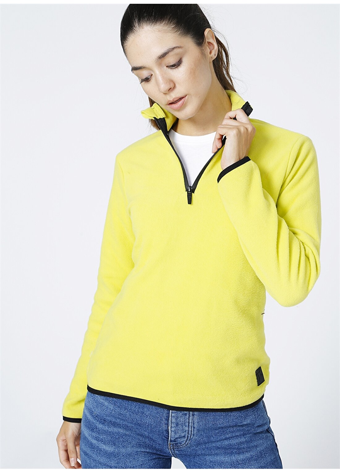 Fabrika Sports S-Polpol Fermuarlı Bato Yaka Basic Sarı Kadın Sweatshirt