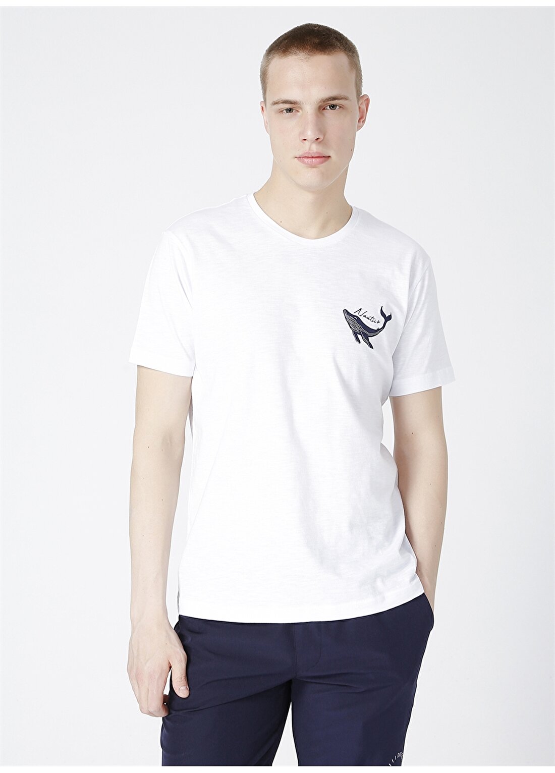 Nautica Erkek Beyaz Bisiklet Yaka T-Shirt
