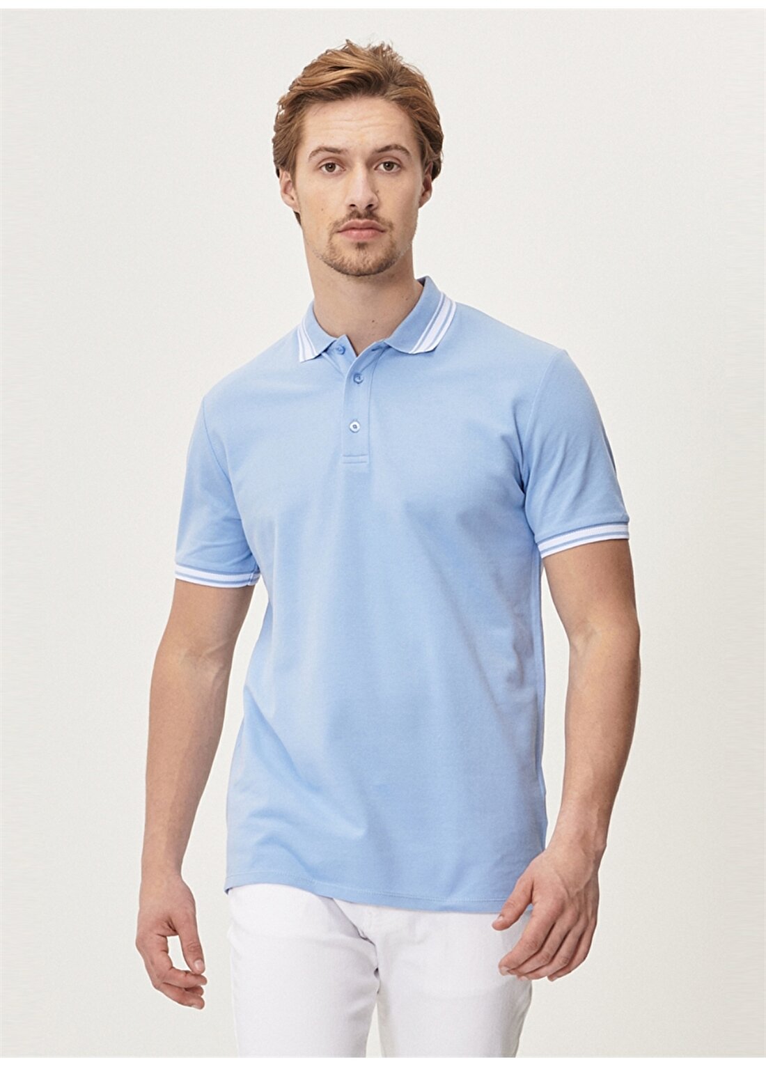 Altınyıldız Classics Polo Yaka Düz Açık Mavi Erkek T-Shirt 4A4821200055