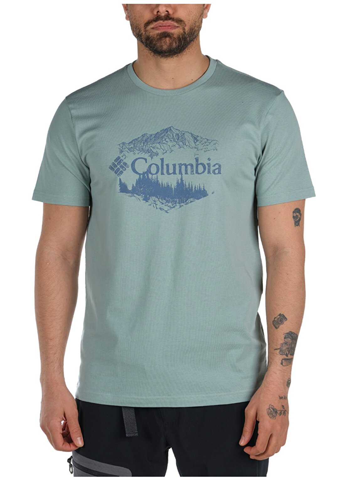 Columbia Erkek Yeşil Bisiklet Yaka T-Shirt