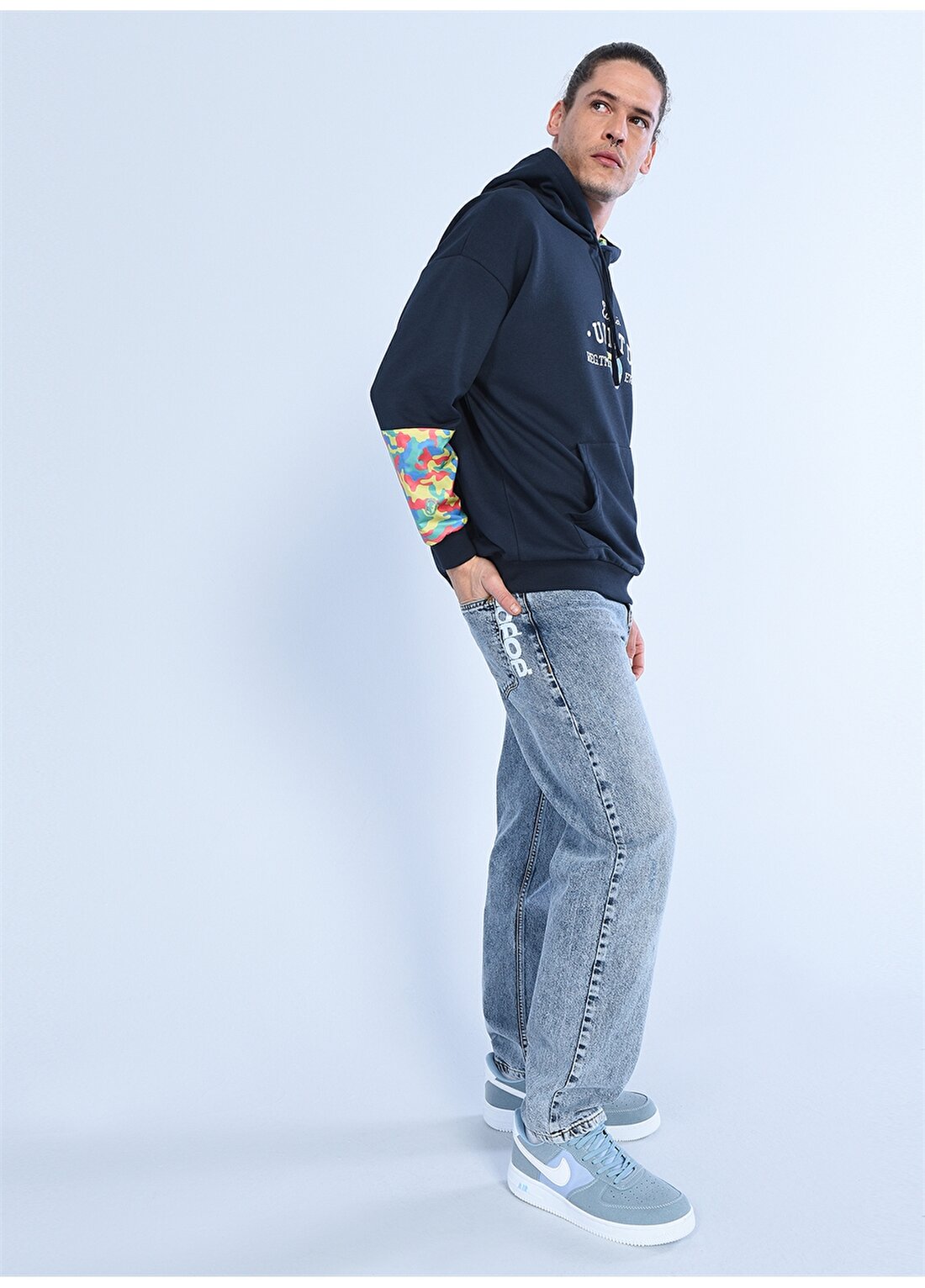 Ecko Unlimited Erkek Kamuflaj Desenli Kapüşonlu Lacivert Sweatshirt
