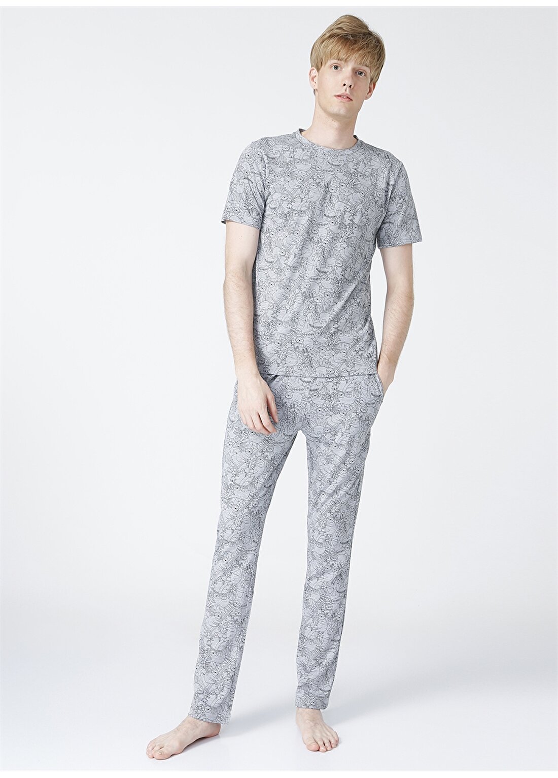 Fabrika Standart Desenli Antrasit Erkek Pijama Takımı
