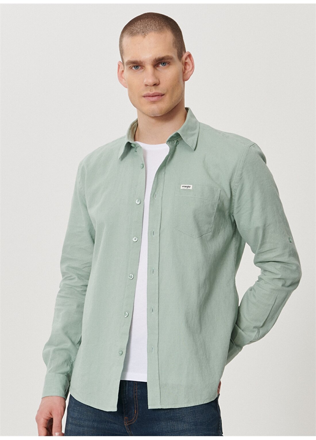 Wrangler Yeşil Erkek Keten Karışımlı Gömlek W211841300