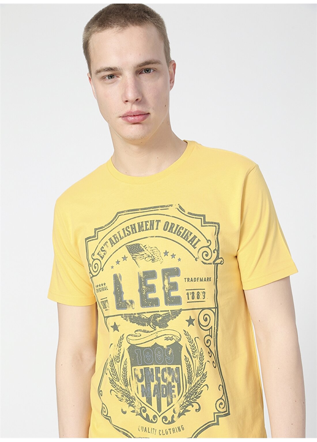 Lee L211911200 Bisiklet Yaka Sarı Erkek Logo T-Shirt