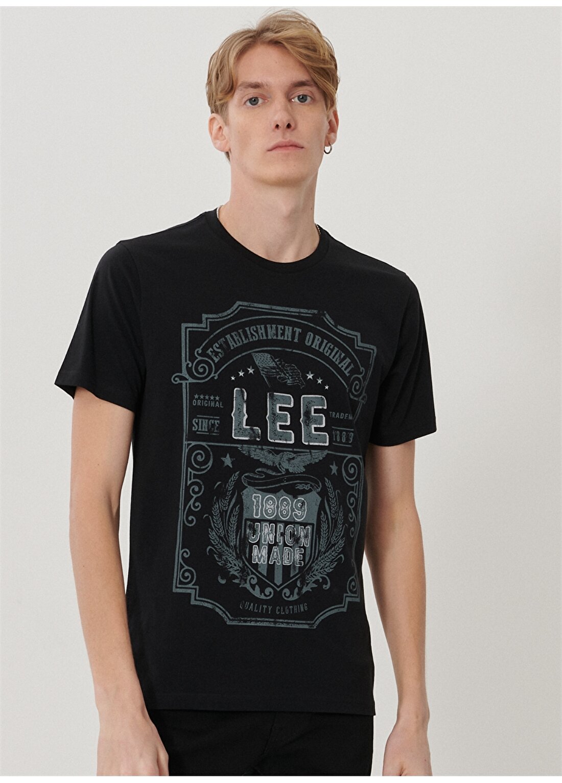 Lee L211911001_Logo O Yaka Baskılı Pamuklu Siyah Erkek T-Shirt