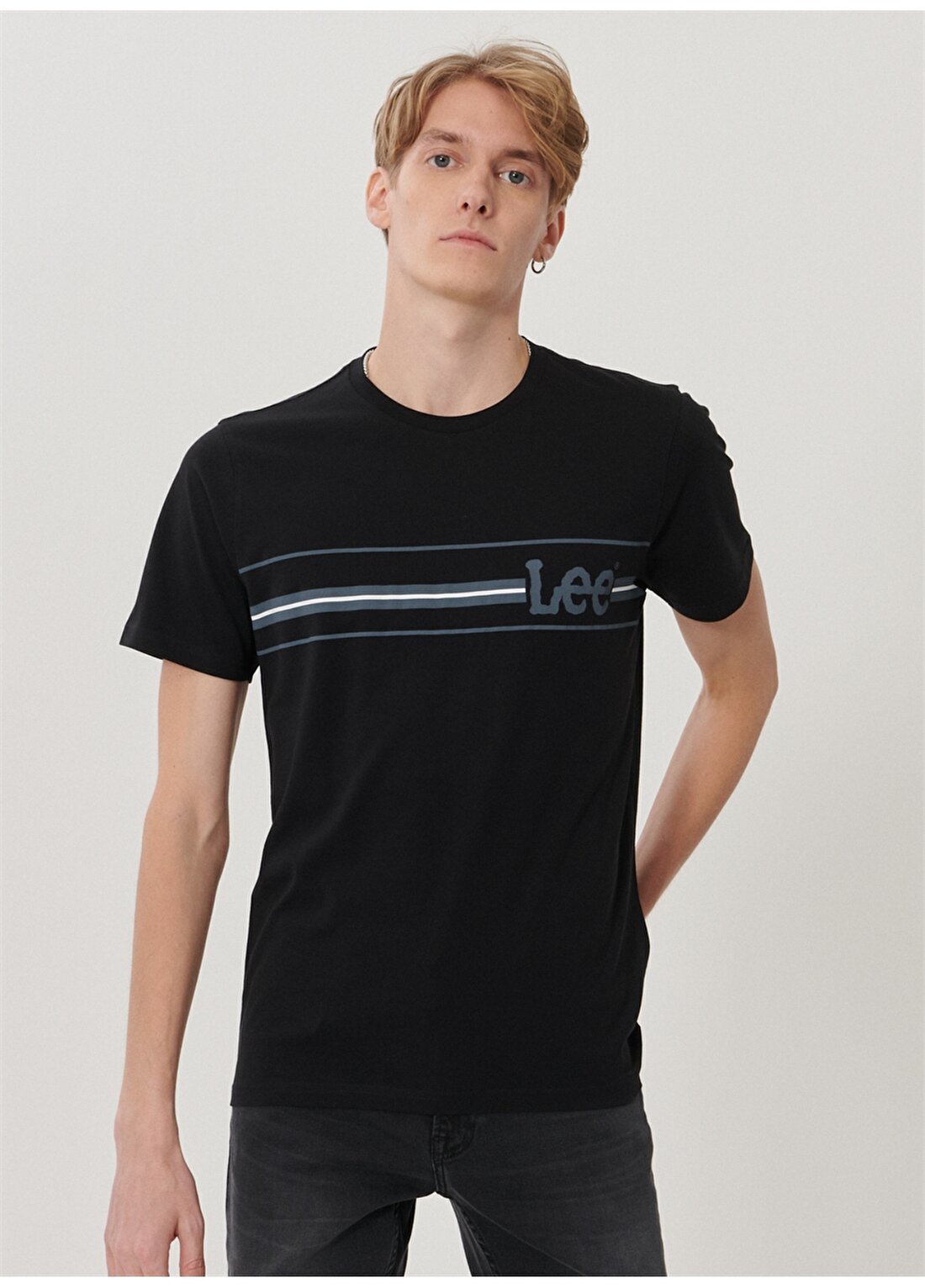 Lee L211916001 Siyah Logo Baskılı Erkek T-Shirt