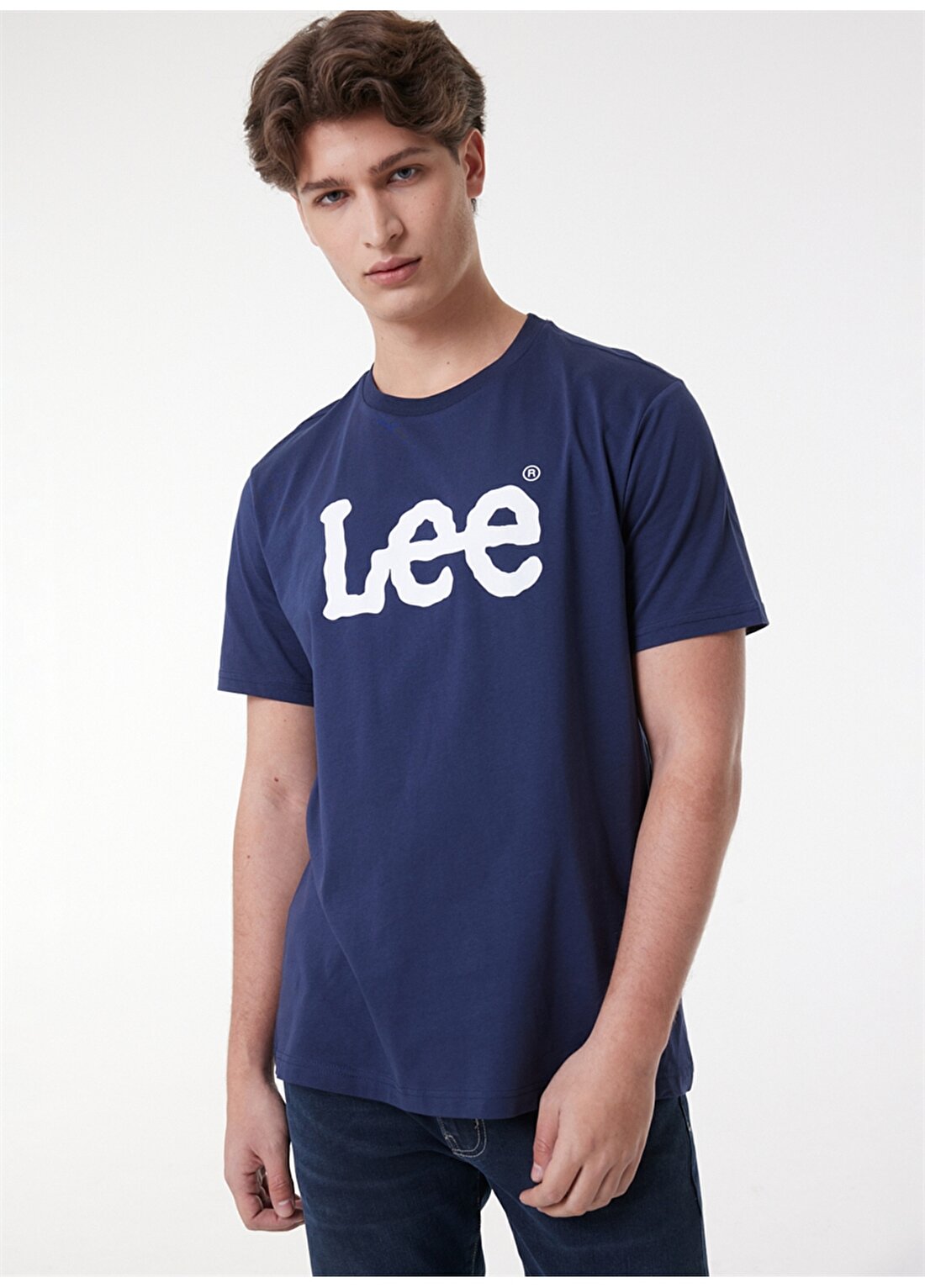 Lee O Yaka Lacivert Erkek T-Shirt L65QAIEE_Logo T-Shirt
