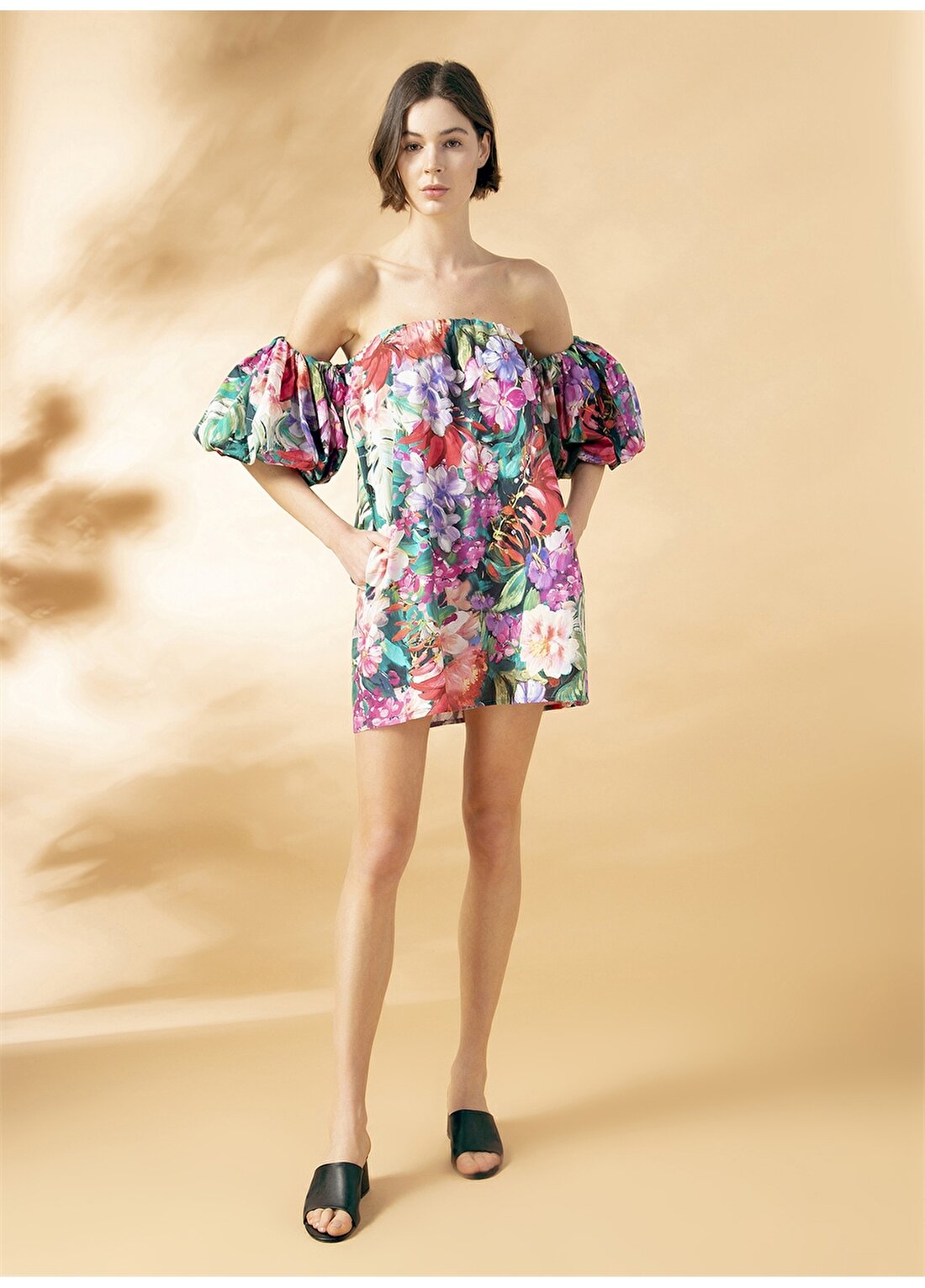 Ezomola Straplez Desenli Çok Renkli Kadın Elbise