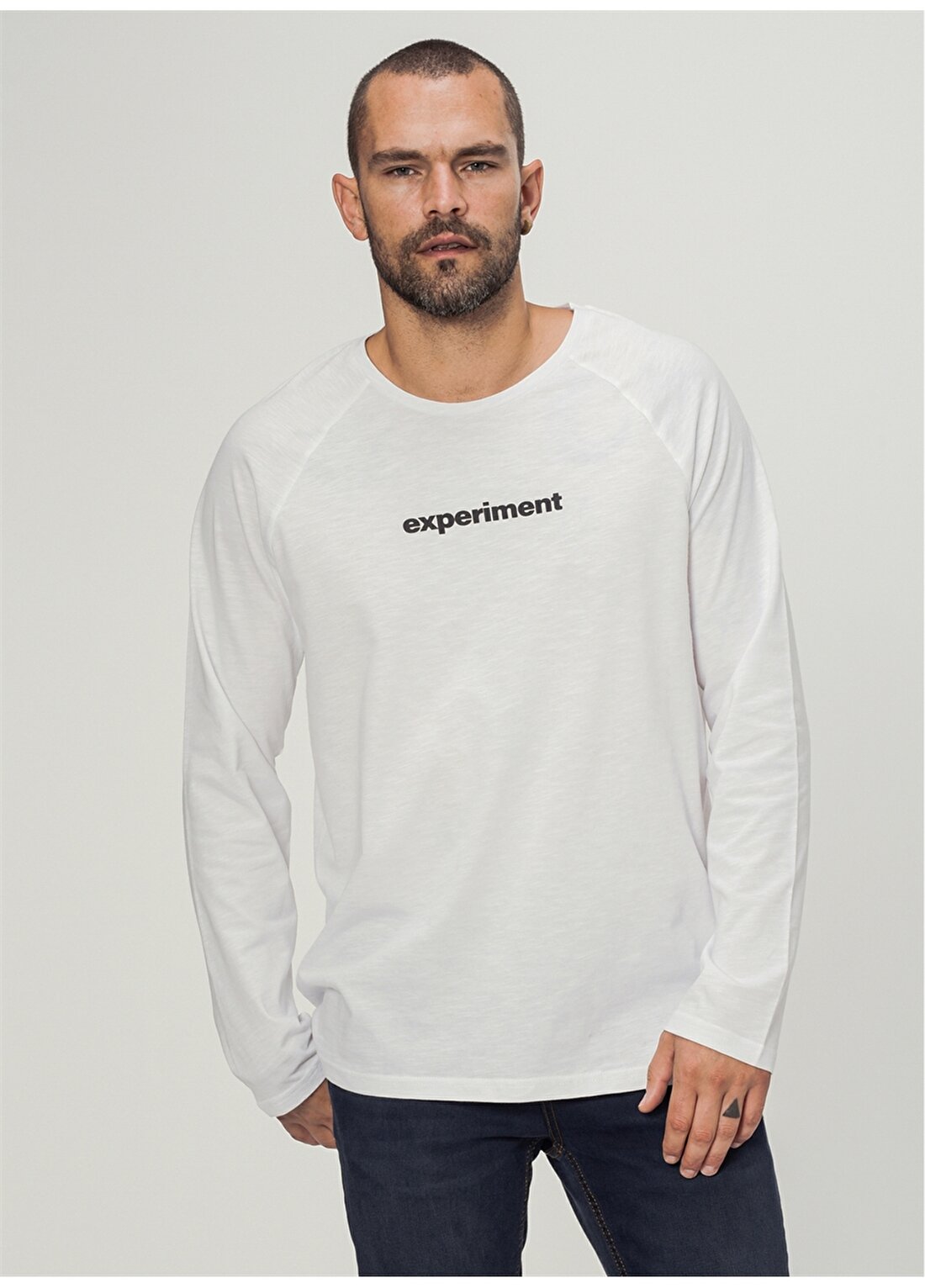 People By Fabrika Uzun Kollu Baskılı Beyaz Erkek T-Shirt
