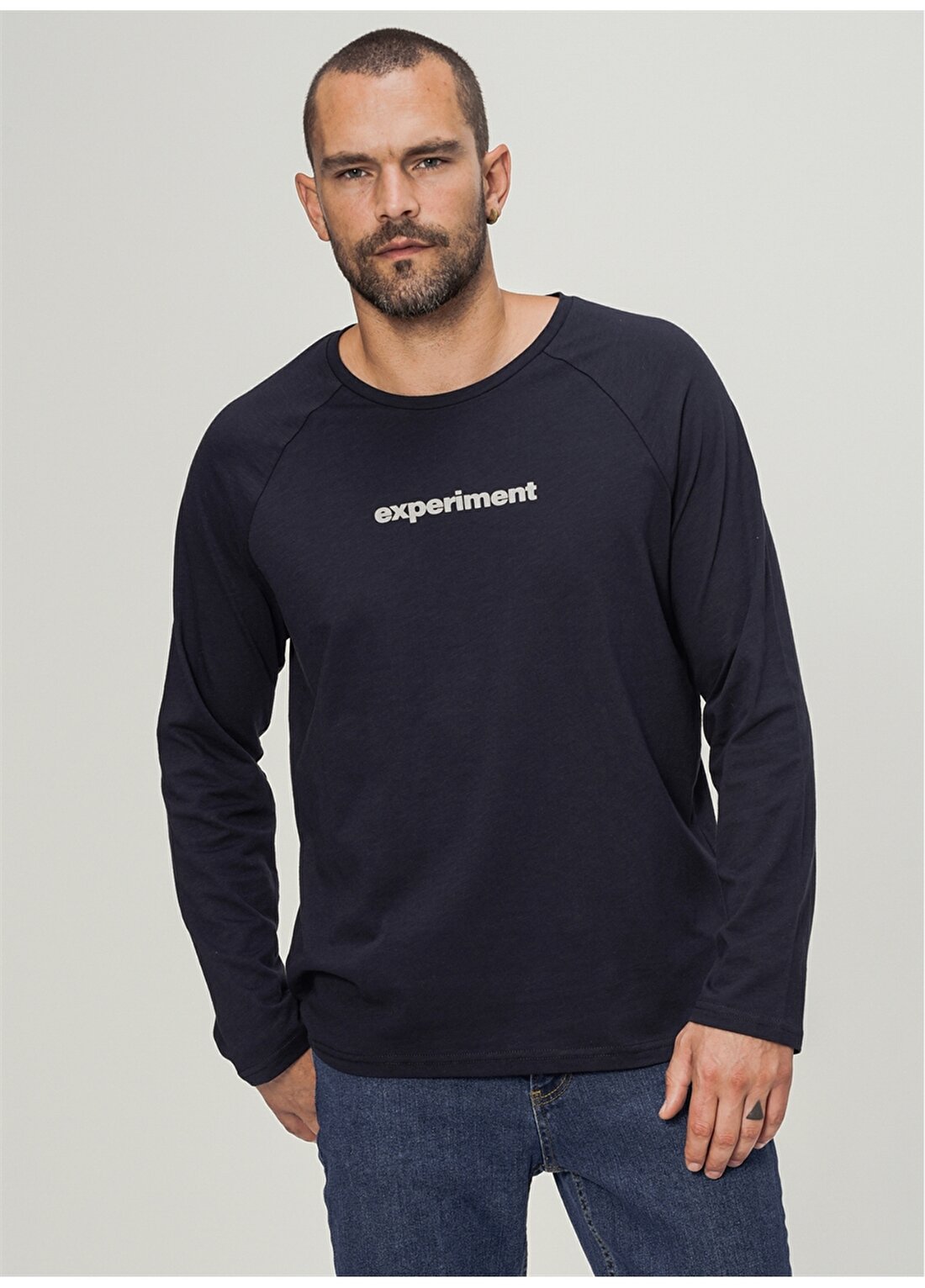 People By Fabrika Uzun Kollu Baskılı Lacivert Erkek T-Shirt