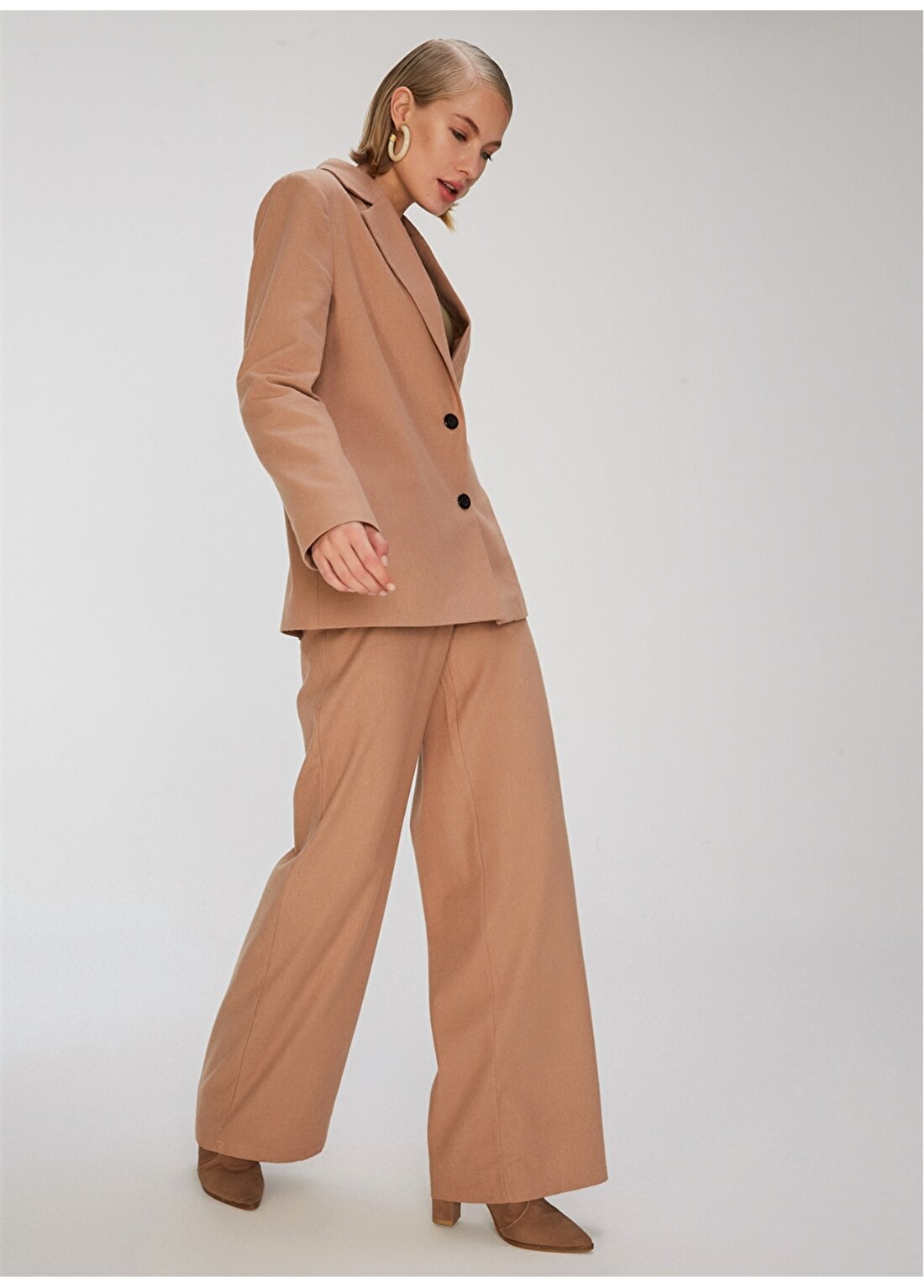 People By Fabrika Düğmeli Kahverengi Kadın Ceket